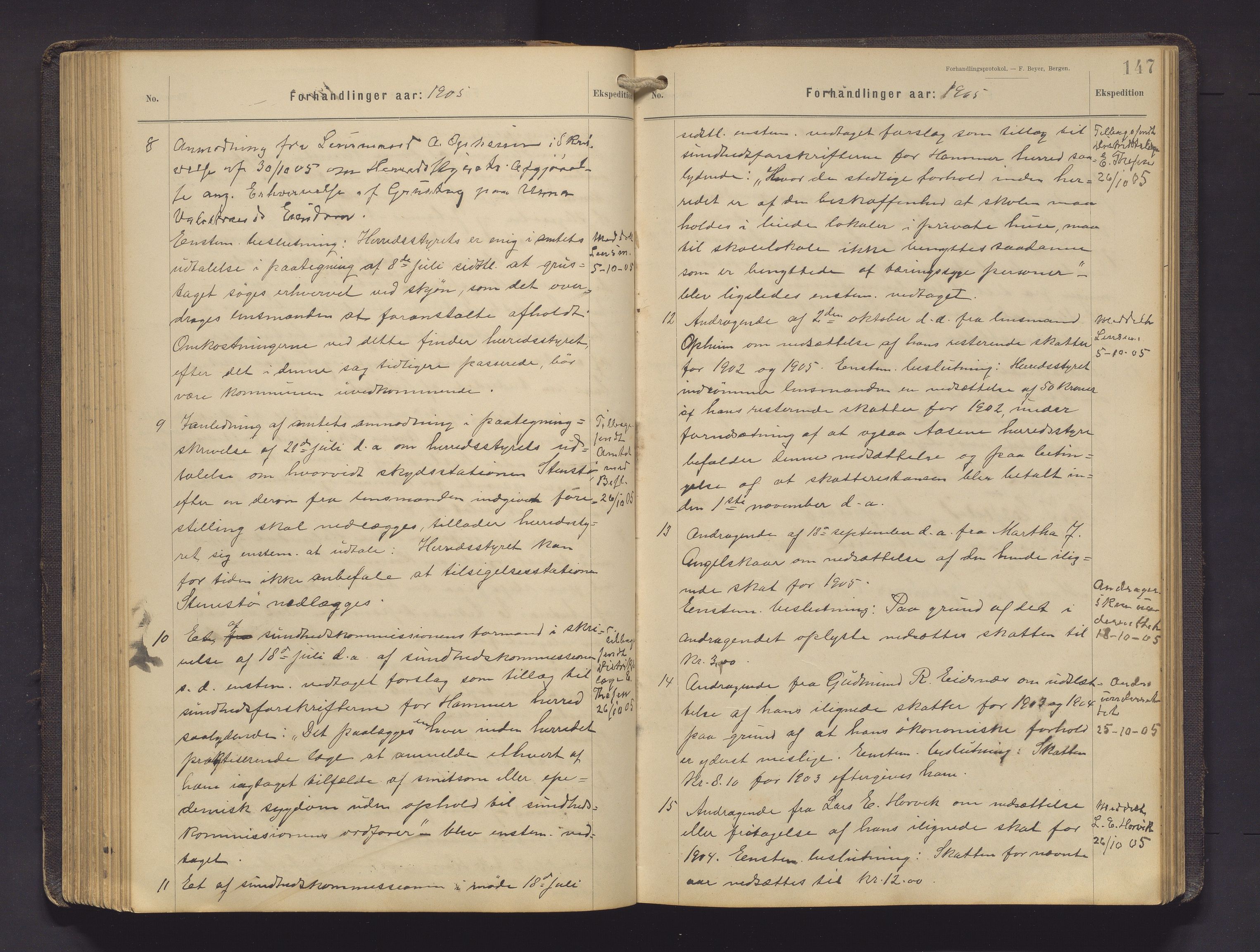 Hamre kommune. Formannskapet, IKAH/1254-021/A/Aa/L0005: Møtebok for formannskap, heradsstyre og soknestyra i Hamre og Åsane, 1899-1909, p. 147