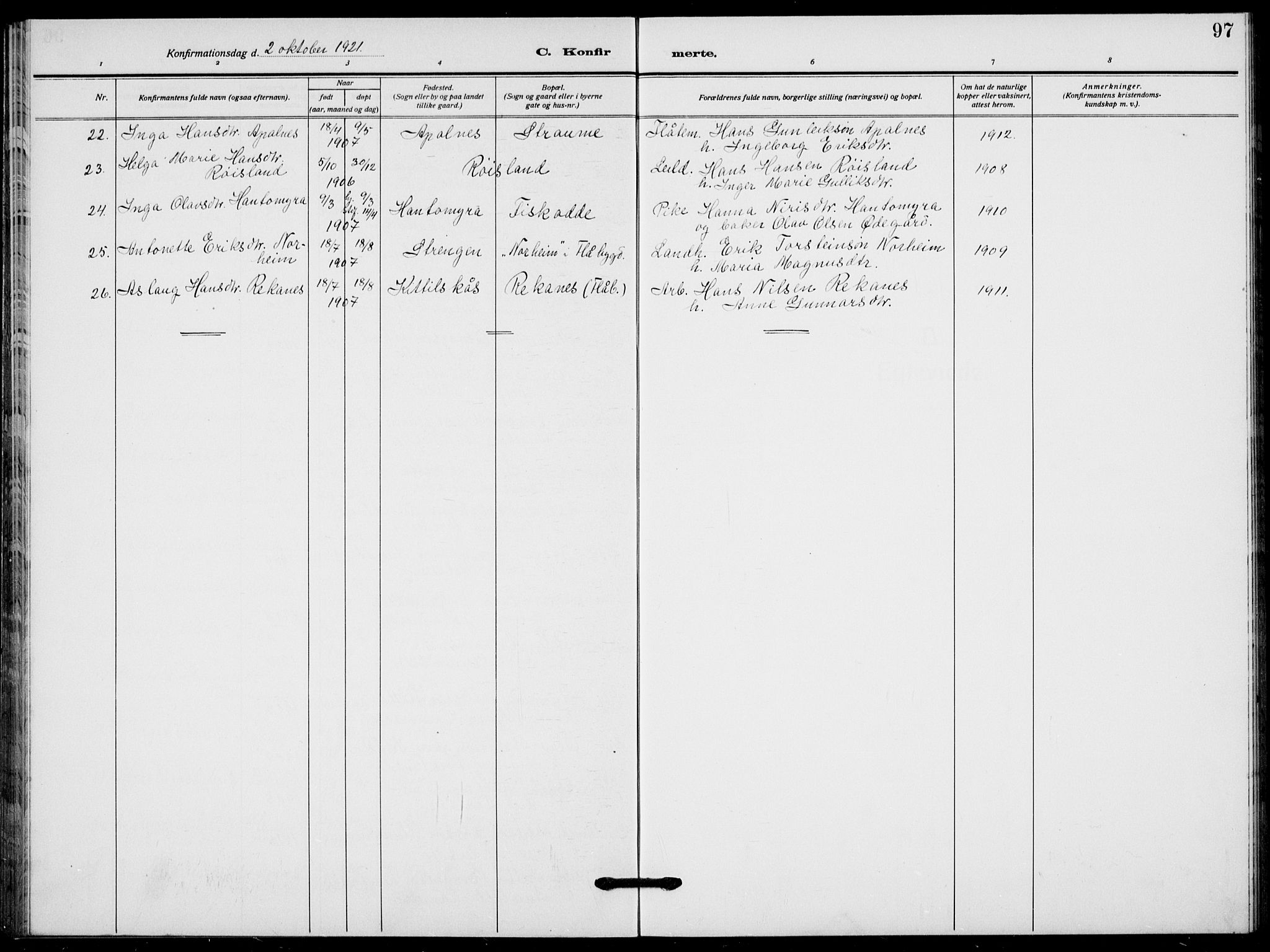 Lunde kirkebøker, AV/SAKO-A-282/F/Fa/L0005: Parish register (official) no. I 5, 1914-1922, p. 97