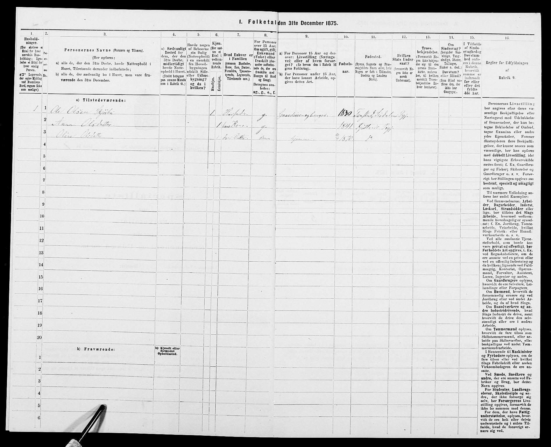 SAK, 1875 census for 1036P Fjotland, 1875, p. 216