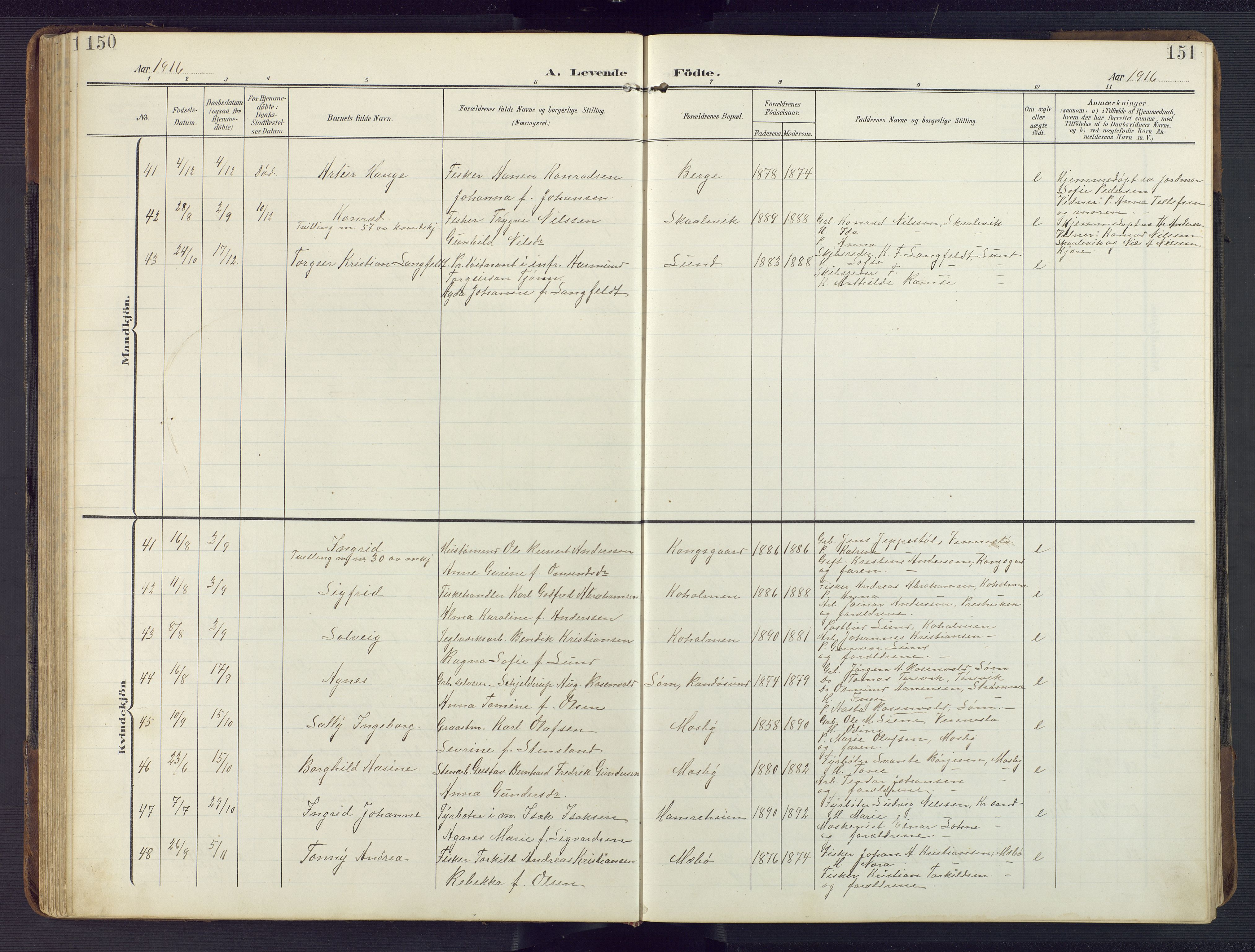 Oddernes sokneprestkontor, AV/SAK-1111-0033/F/Fb/Fba/L0010: Parish register (copy) no. B 10, 1907-1941, p. 150-151