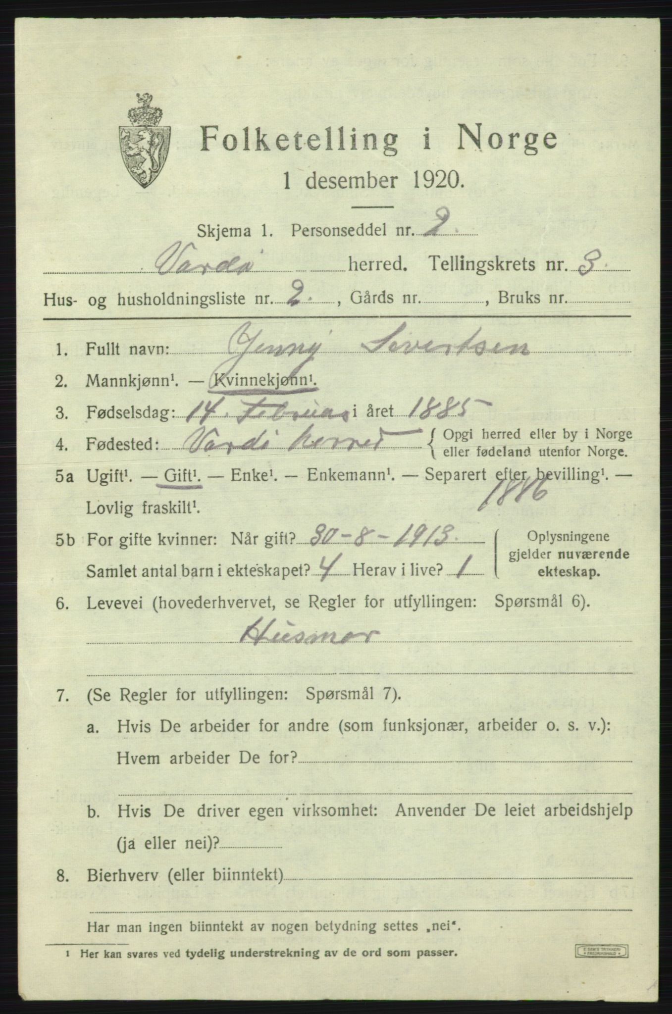 SATØ, 1920 census for Vardø rural district, 1920, p. 1770