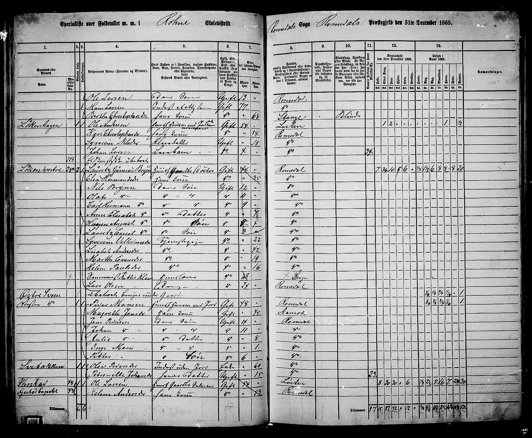 RA, 1865 census for Romedal, 1865, p. 57