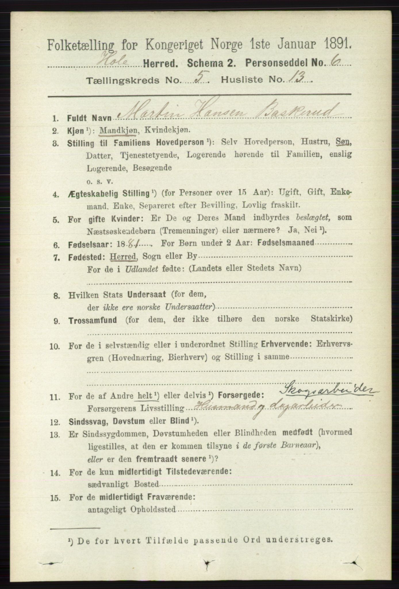 RA, 1891 census for 0612 Hole, 1891, p. 2590