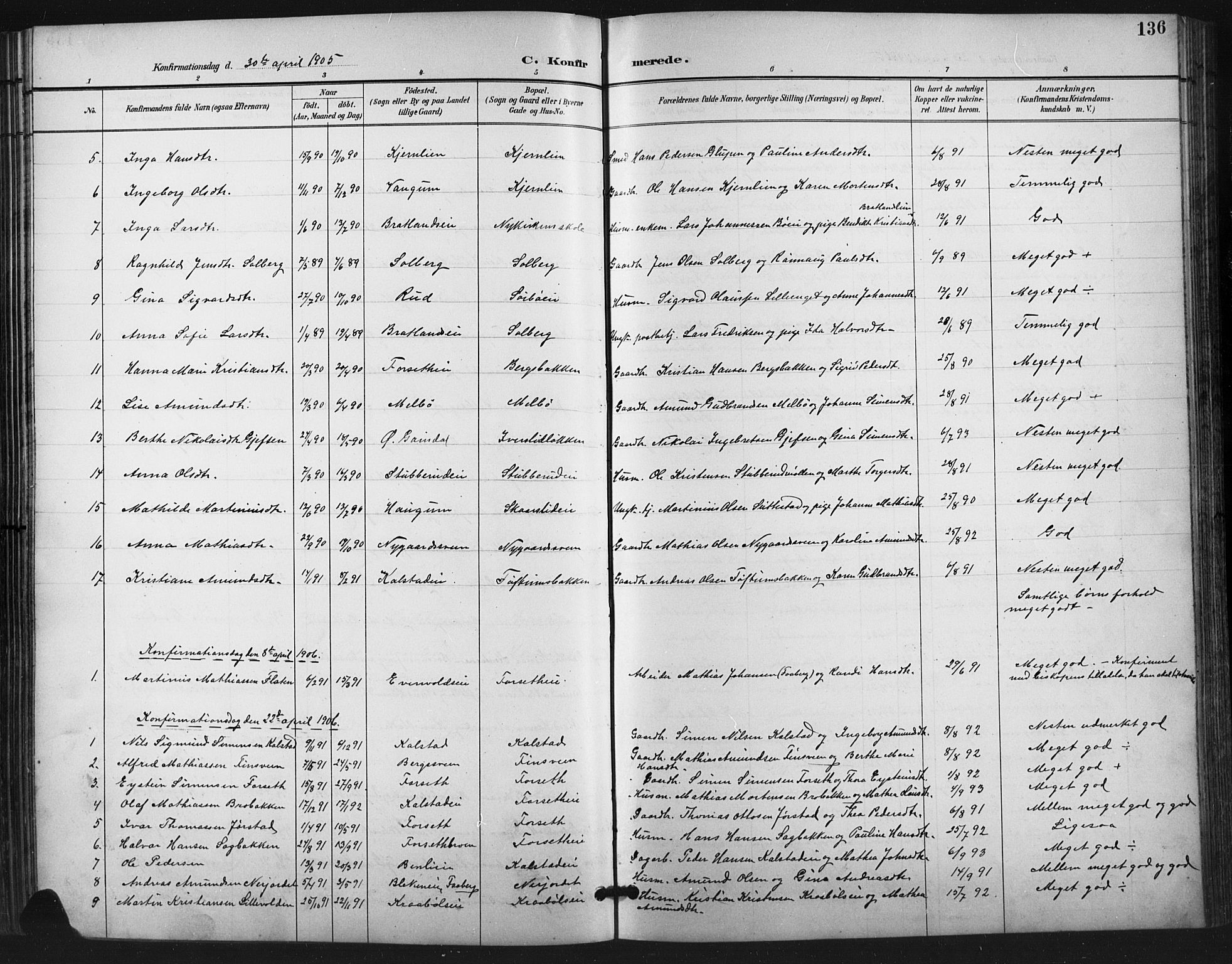 Vestre Gausdal prestekontor, SAH/PREST-094/H/Ha/Hab/L0003: Parish register (copy) no. 3, 1896-1925, p. 136