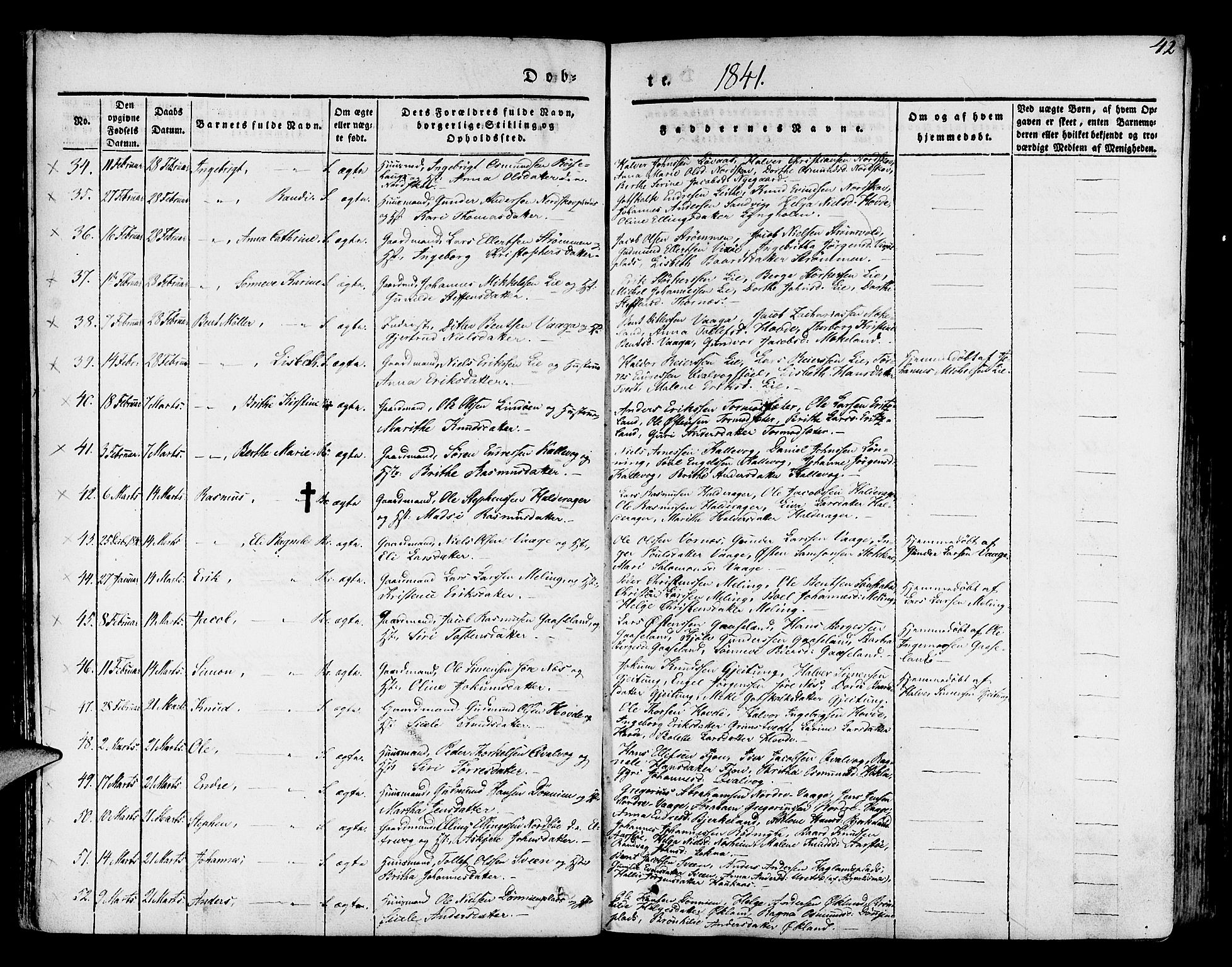 Finnås sokneprestembete, SAB/A-99925/H/Ha/Haa/Haaa/L0006: Parish register (official) no. A 6, 1836-1850, p. 42