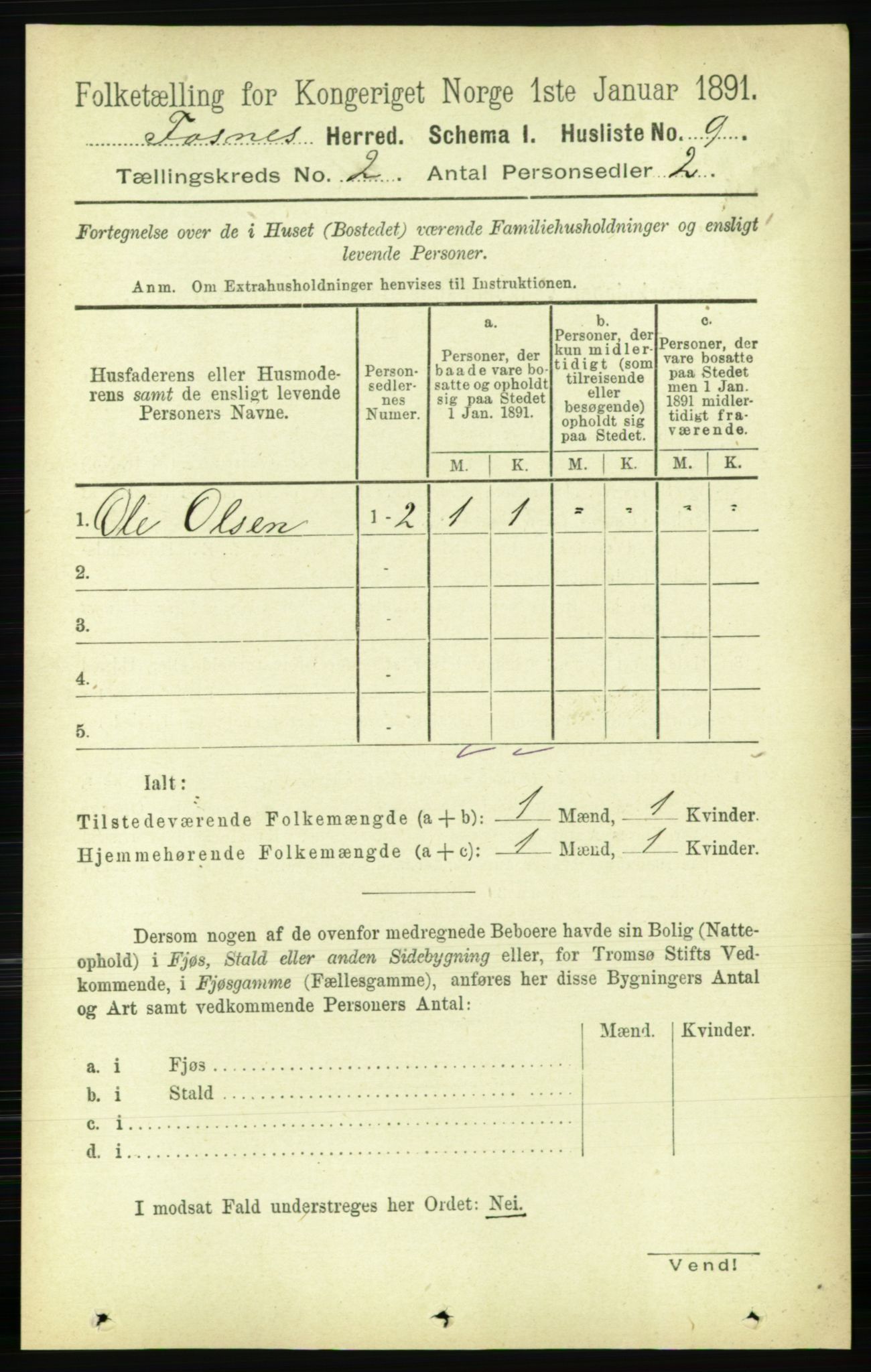 RA, 1891 census for 1748 Fosnes, 1891, p. 373