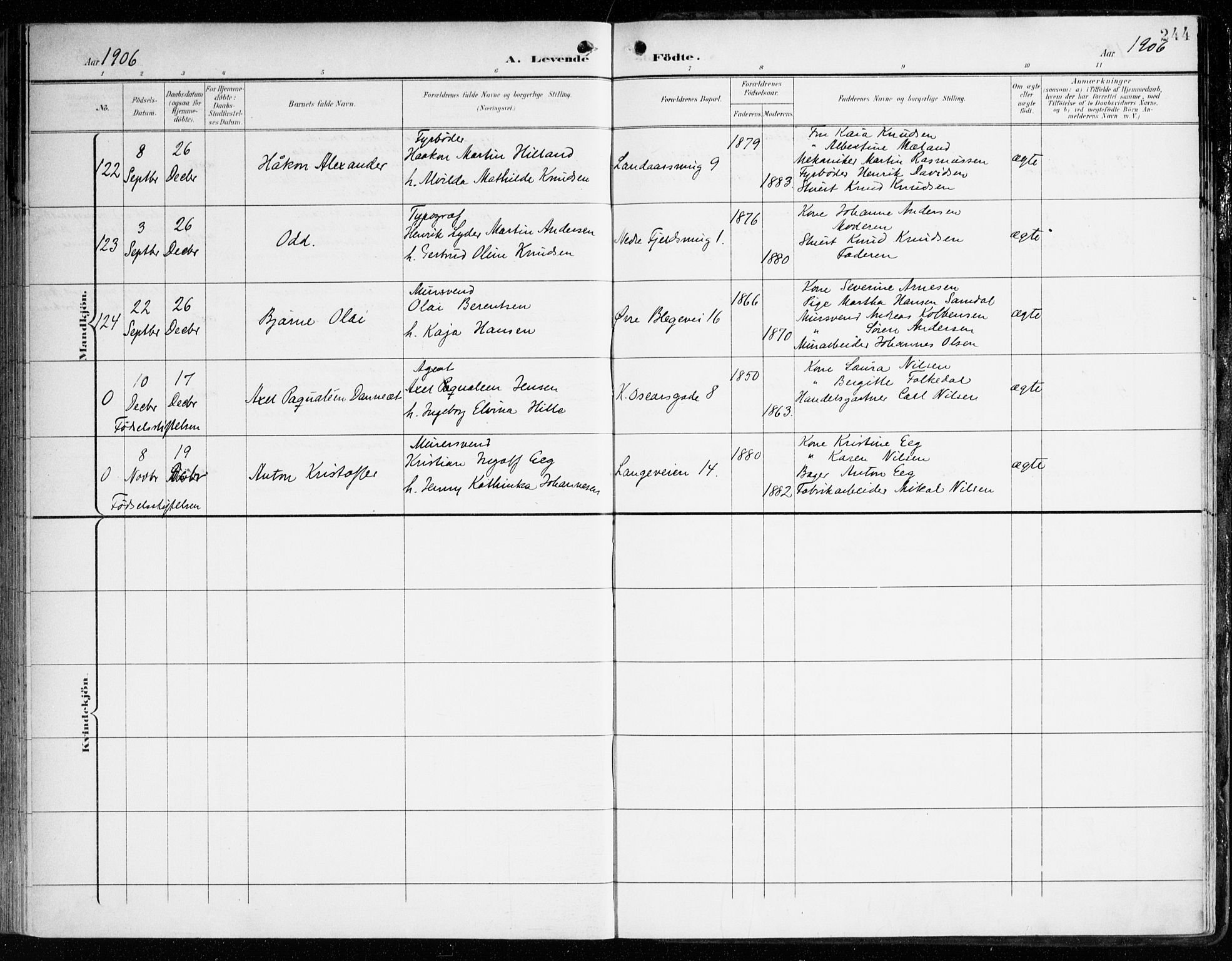 Korskirken sokneprestembete, AV/SAB-A-76101/H/Haa/L0023: Parish register (official) no. B 9, 1899-1908, p. 244