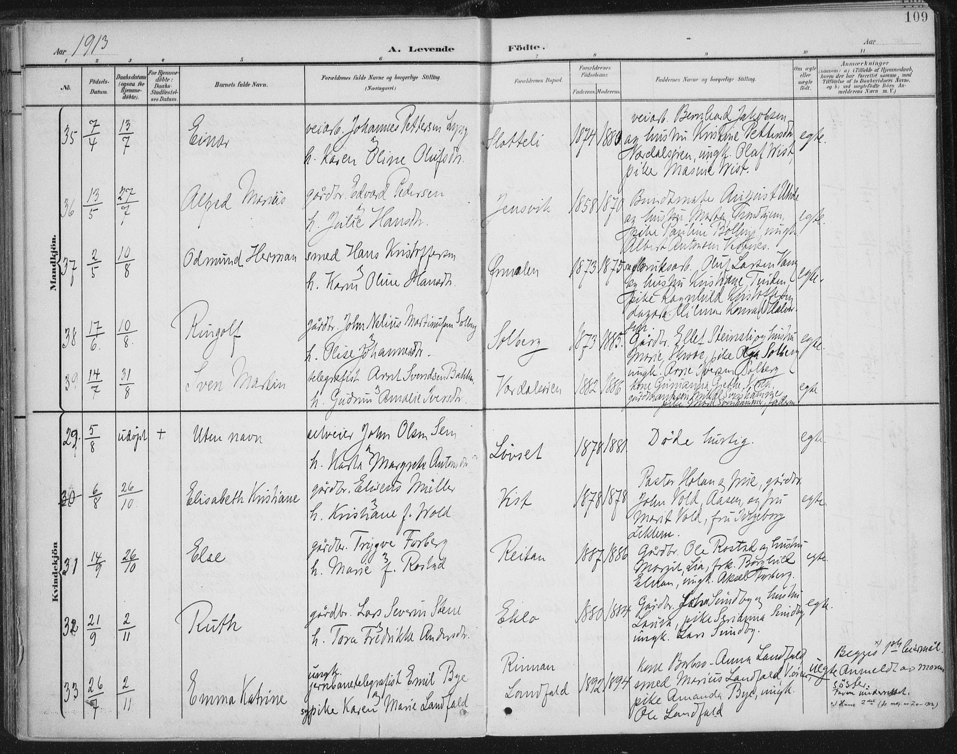 Ministerialprotokoller, klokkerbøker og fødselsregistre - Nord-Trøndelag, SAT/A-1458/723/L0246: Parish register (official) no. 723A15, 1900-1917, p. 109