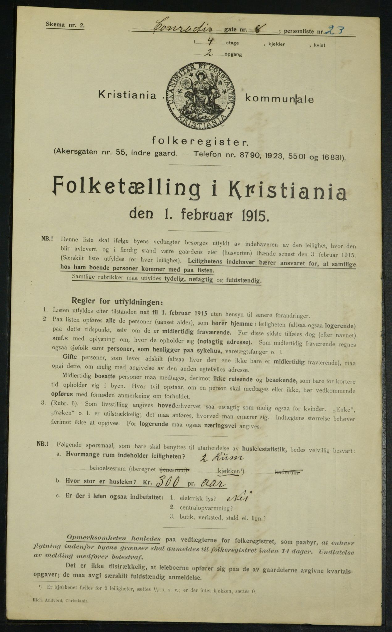 OBA, Municipal Census 1915 for Kristiania, 1915, p. 13606
