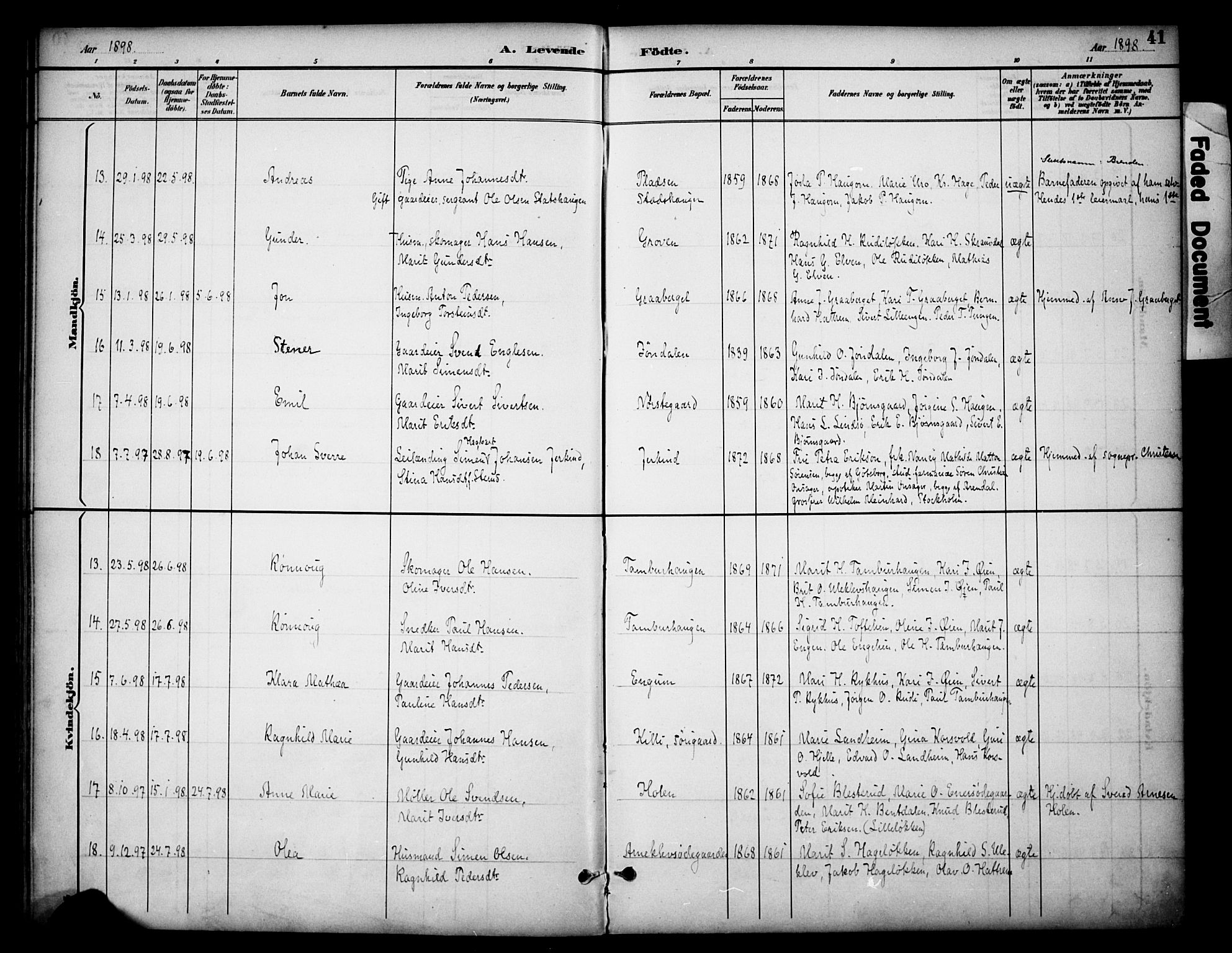 Dovre prestekontor, AV/SAH-PREST-066/H/Ha/Haa/L0003: Parish register (official) no. 3, 1891-1901, p. 41