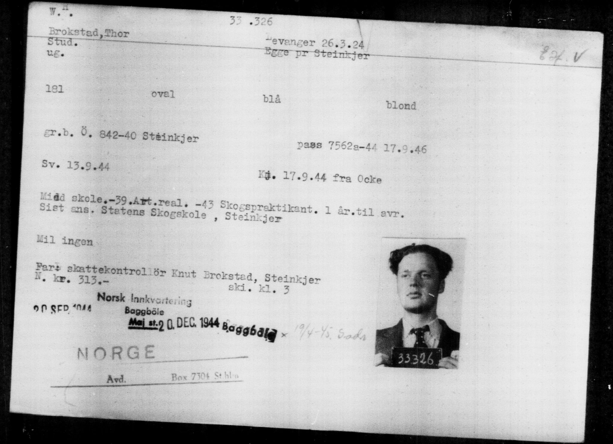 Utenriksstasjonene, Legasjonen i Stockholm, Flyktningkontoret, AV/RA-S-6753/V/Va/L0013: Kjesäterkartoteket, flyktninger med registreringsnr. 31500-34731, 1940-1945, p. 1921