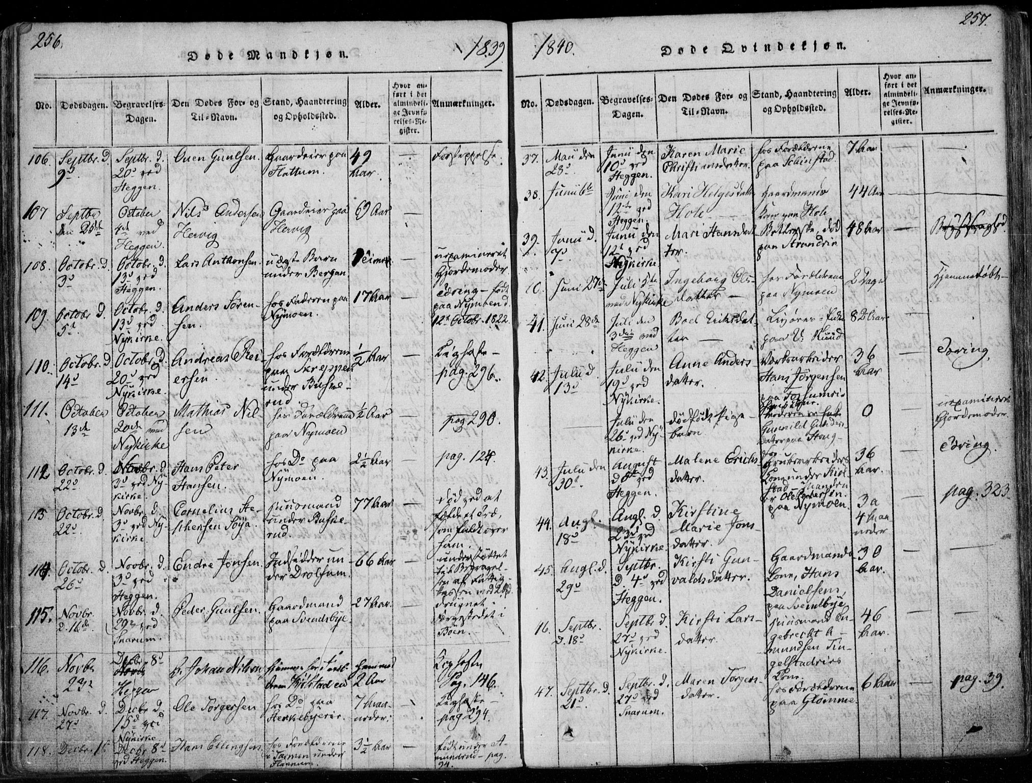 Modum kirkebøker, AV/SAKO-A-234/F/Fa/L0006: Parish register (official) no. 6, 1832-1841, p. 256-257