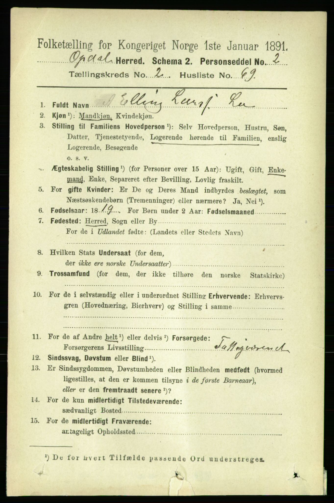 RA, 1891 census for 1634 Oppdal, 1891, p. 1143