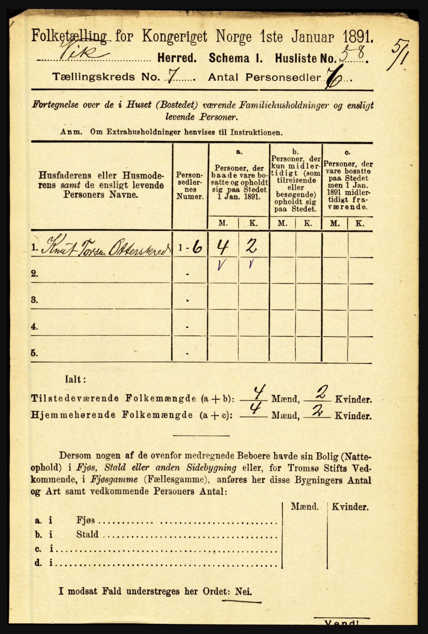 RA, 1891 census for 1417 Vik, 1891, p. 3224