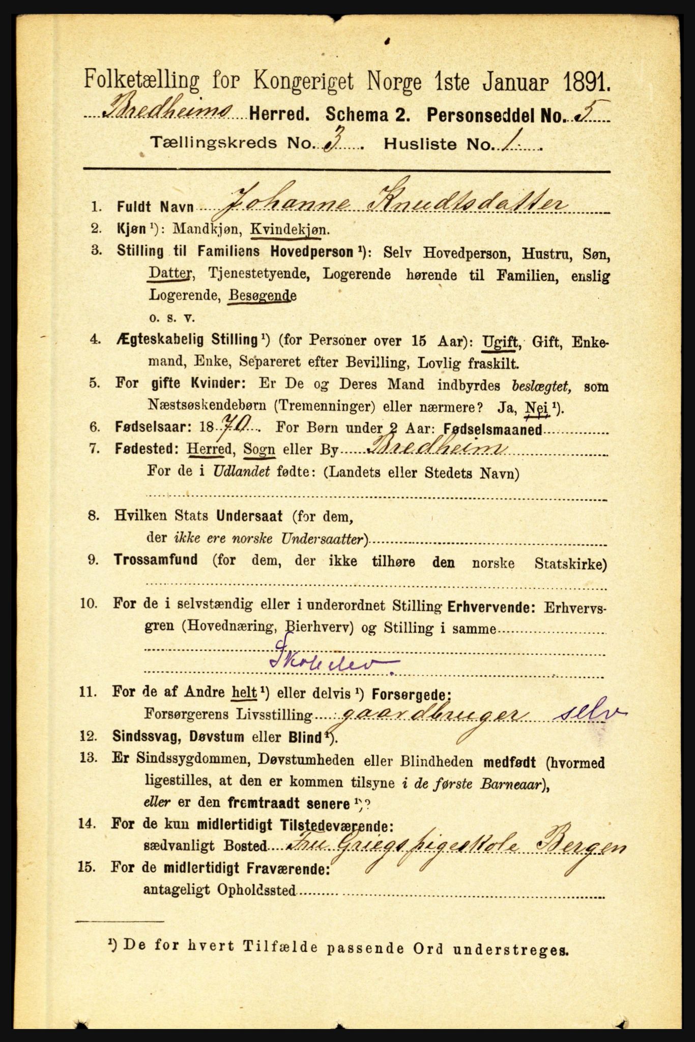 RA, 1891 census for 1446 Breim, 1891, p. 881