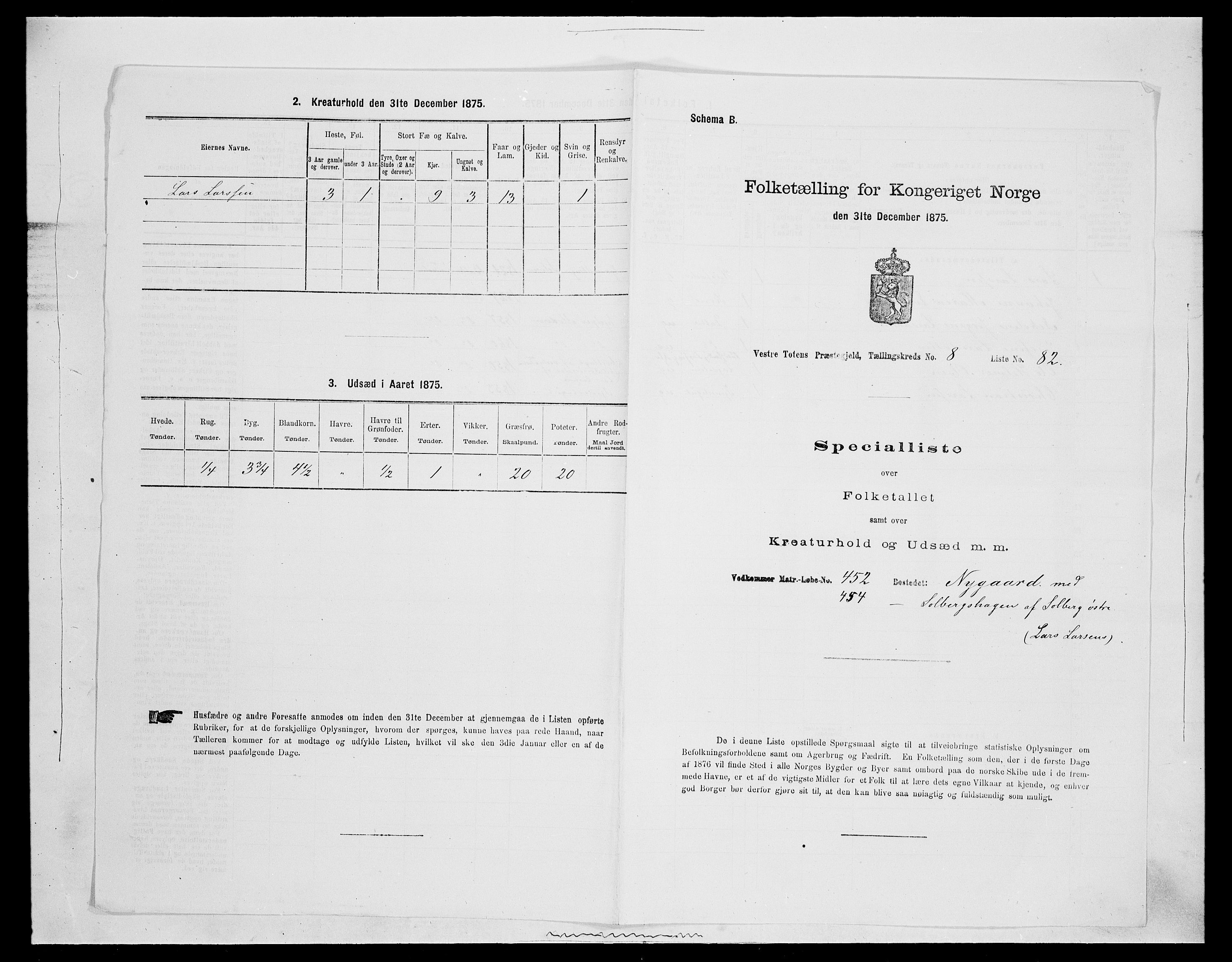 SAH, 1875 census for 0529P Vestre Toten, 1875, p. 1679