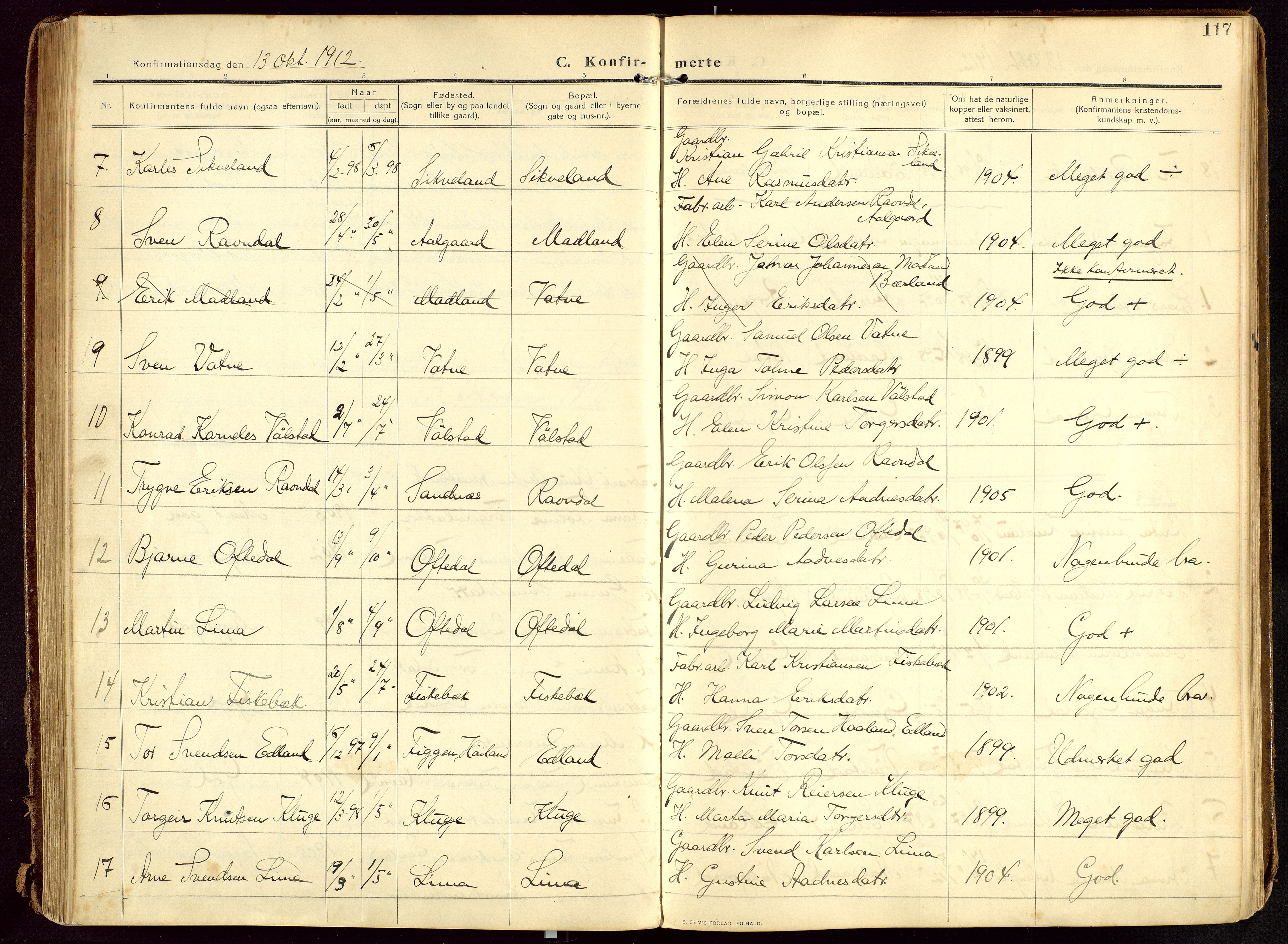 Lye sokneprestkontor, AV/SAST-A-101794/002/B/L0001: Parish register (official) no. A 13, 1910-1925, p. 117