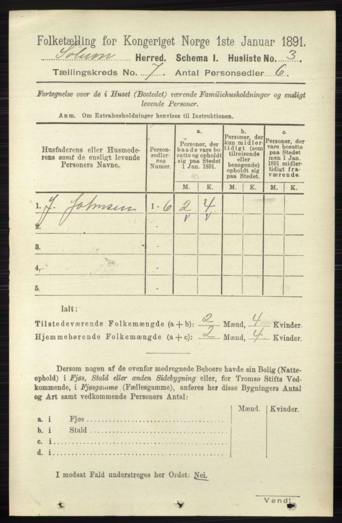 RA, 1891 census for 0818 Solum, 1891, p. 2490