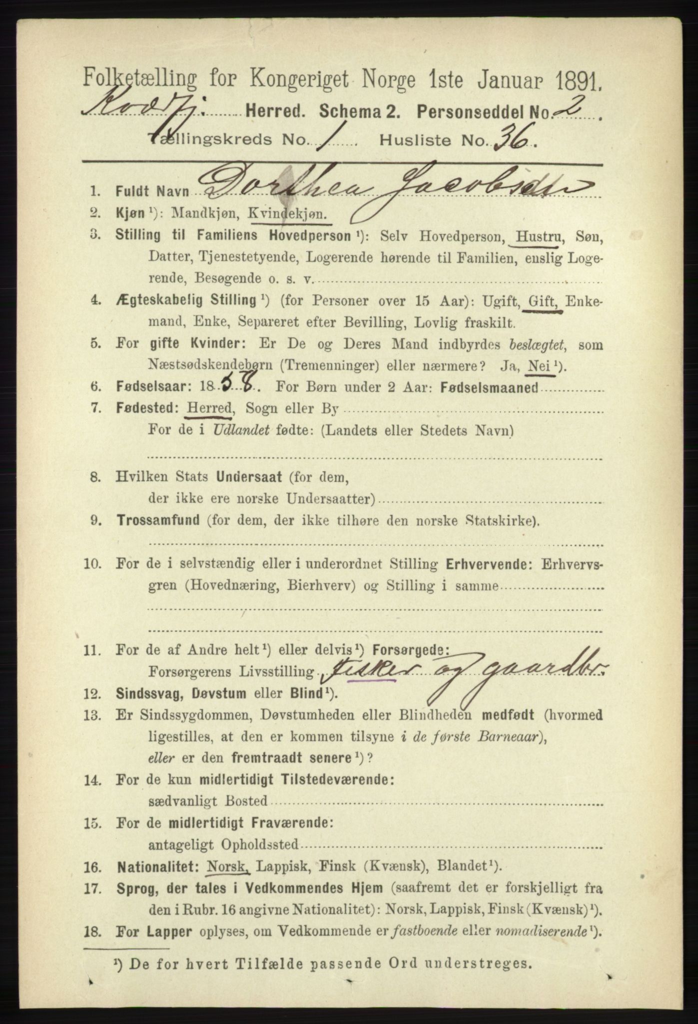 RA, 1891 census for 1911 Kvæfjord, 1891, p. 320