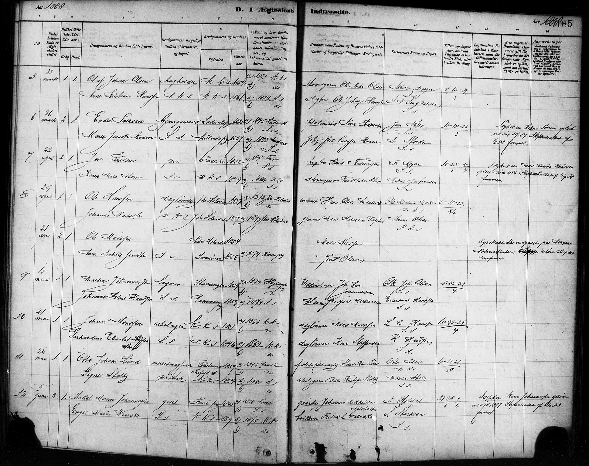 Sandviken Sokneprestembete, AV/SAB-A-77601/H/Ha/L0002: Parish register (official) no. A 2, 1878-1896, p. 185