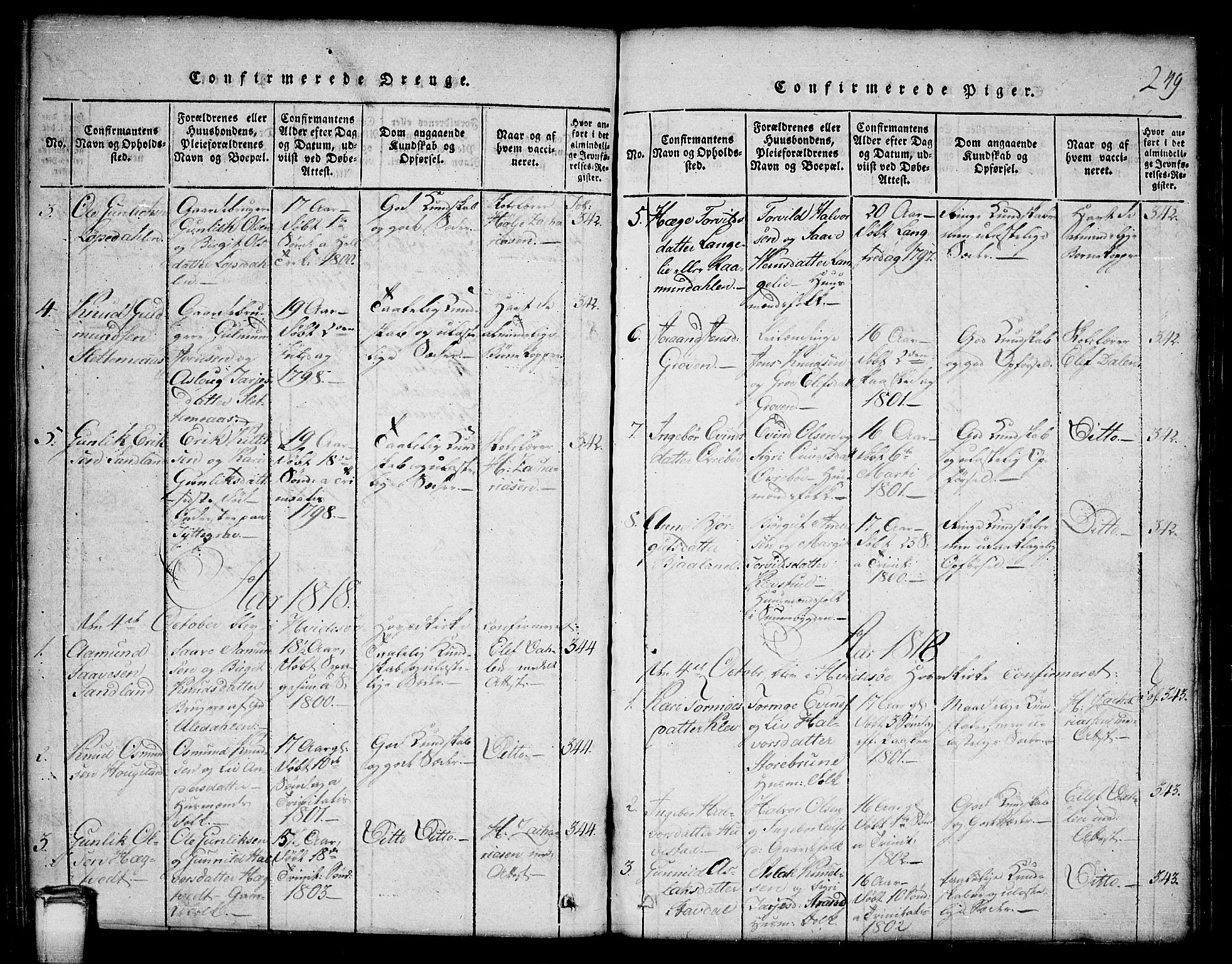 Kviteseid kirkebøker, SAKO/A-276/G/Gb/L0001: Parish register (copy) no. II 1, 1815-1842, p. 249