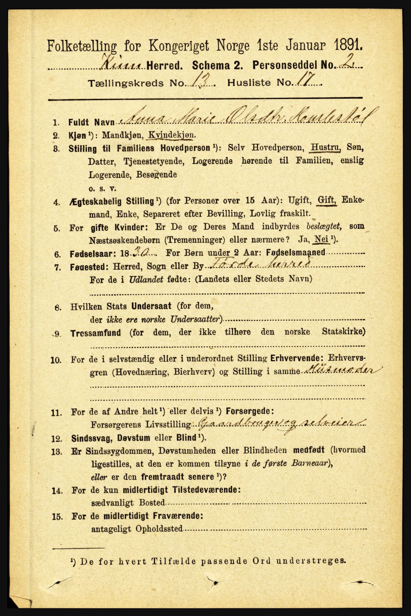 RA, 1891 census for 1437 Kinn, 1891, p. 5181