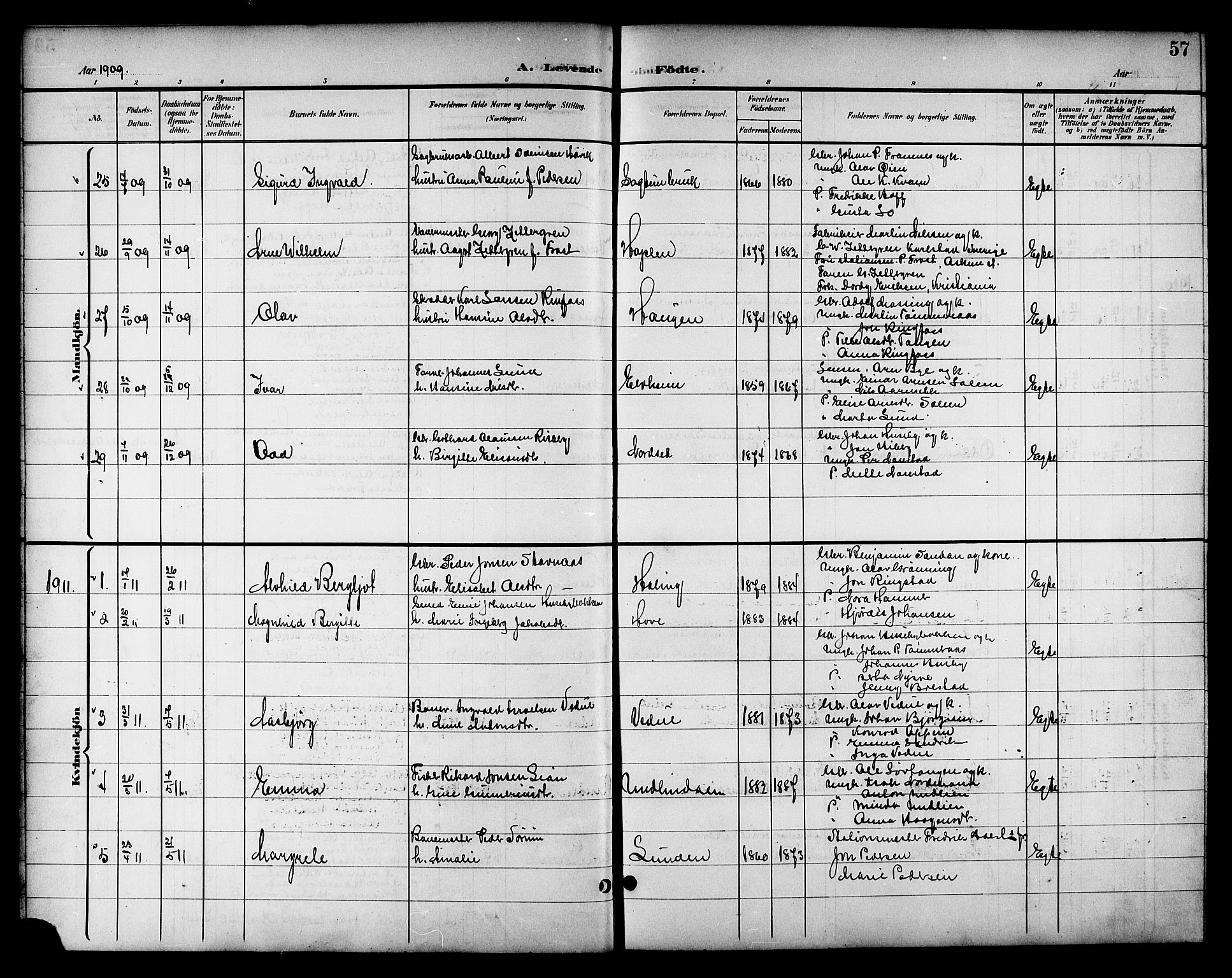 Ministerialprotokoller, klokkerbøker og fødselsregistre - Nord-Trøndelag, SAT/A-1458/714/L0135: Parish register (copy) no. 714C04, 1899-1918, p. 57