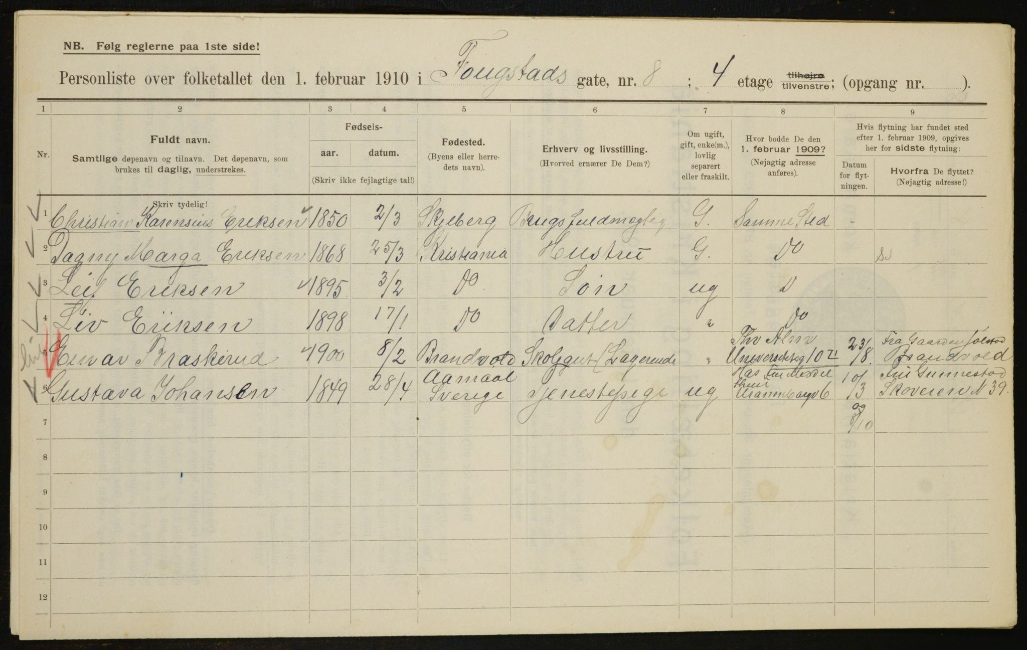 OBA, Municipal Census 1910 for Kristiania, 1910, p. 23818