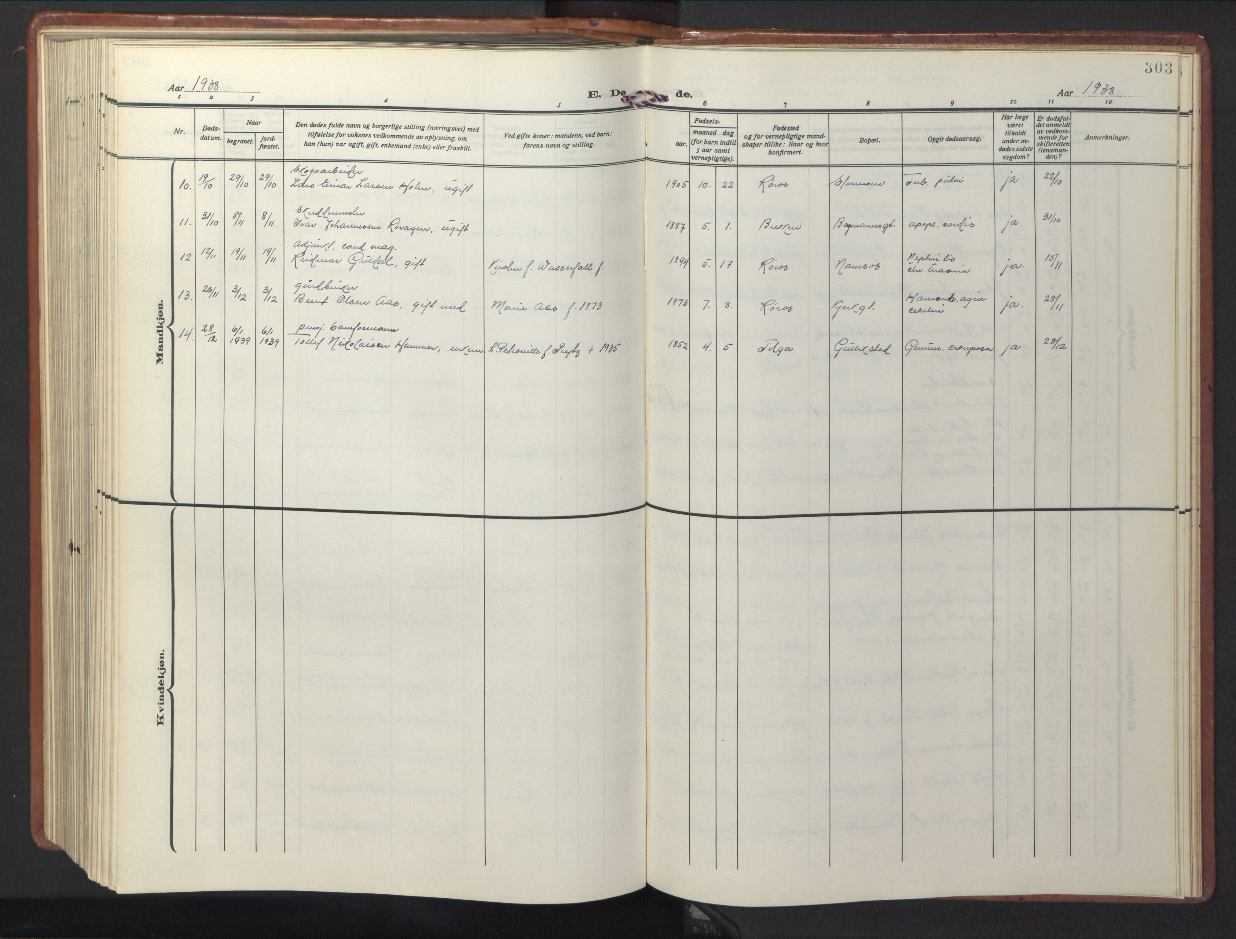 Ministerialprotokoller, klokkerbøker og fødselsregistre - Sør-Trøndelag, SAT/A-1456/681/L0943: Parish register (copy) no. 681C07, 1926-1954, p. 303