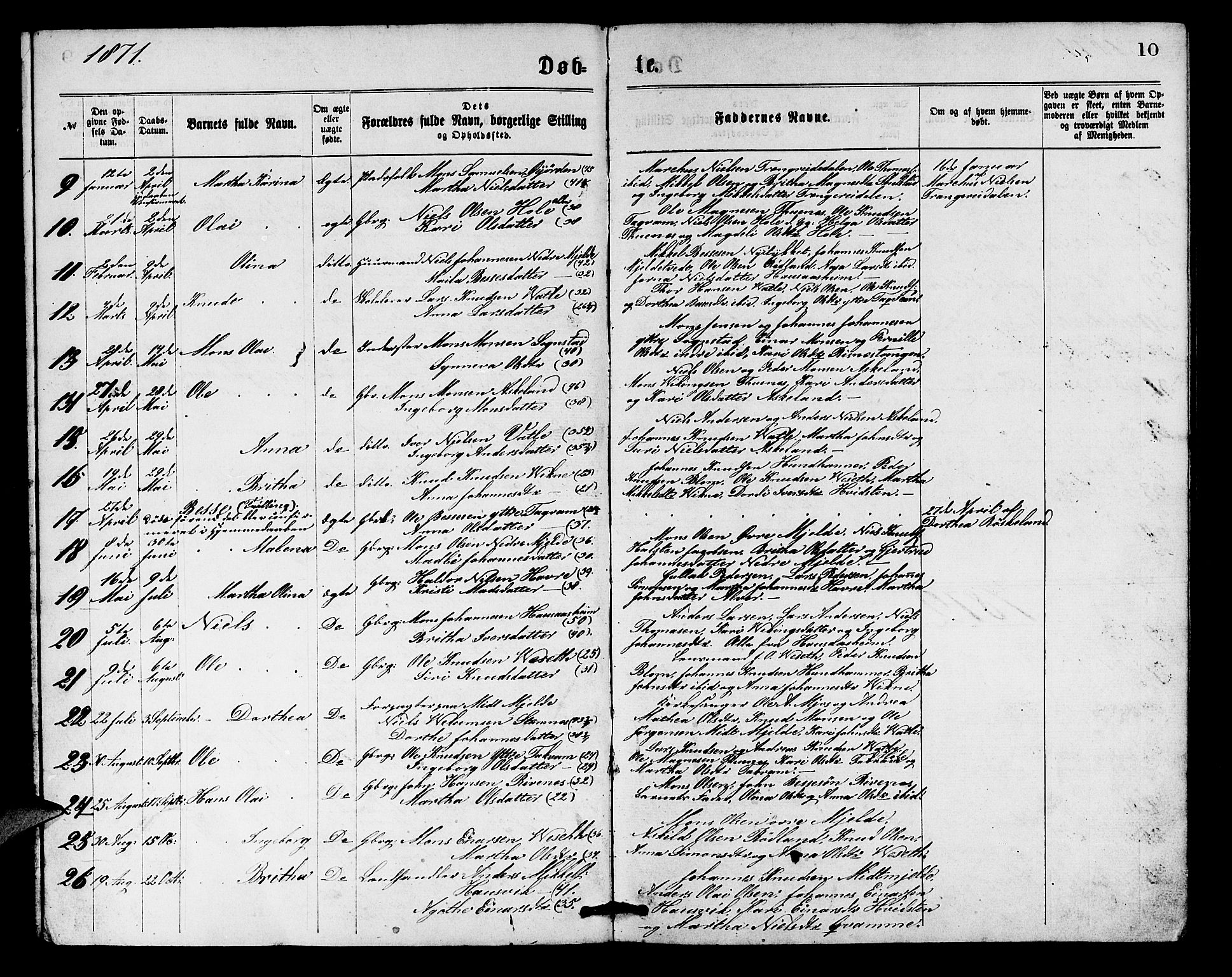 Haus sokneprestembete, SAB/A-75601/H/Hab: Parish register (copy) no. B 1, 1869-1878, p. 10