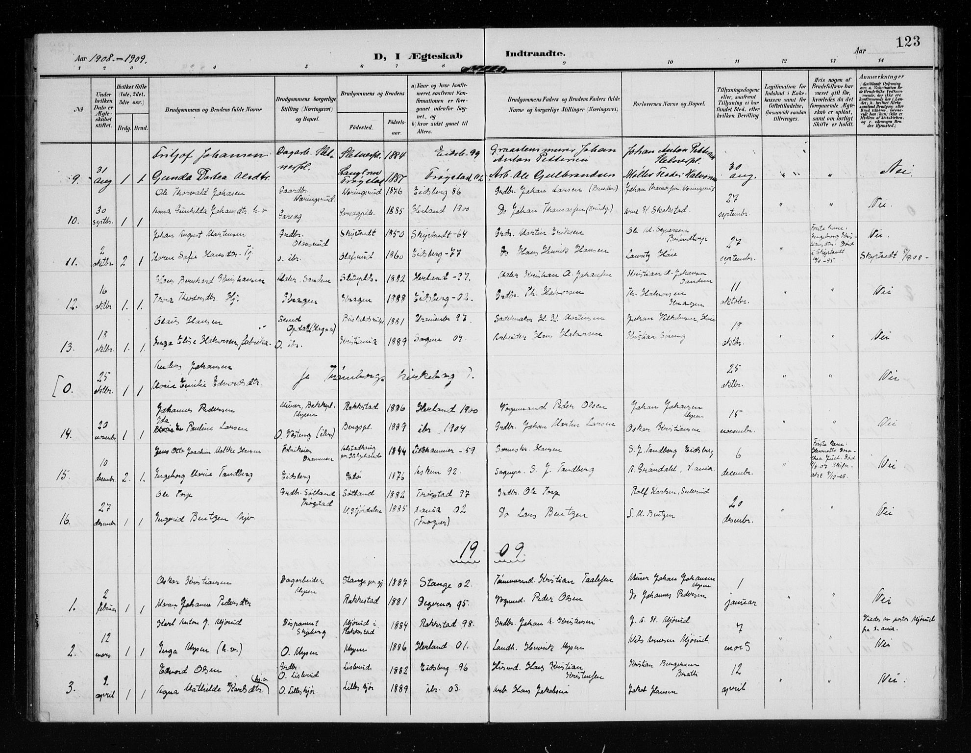 Eidsberg prestekontor Kirkebøker, AV/SAO-A-10905/G/Ga/L0002: Parish register (copy) no. I 2, 1903-1913, p. 123