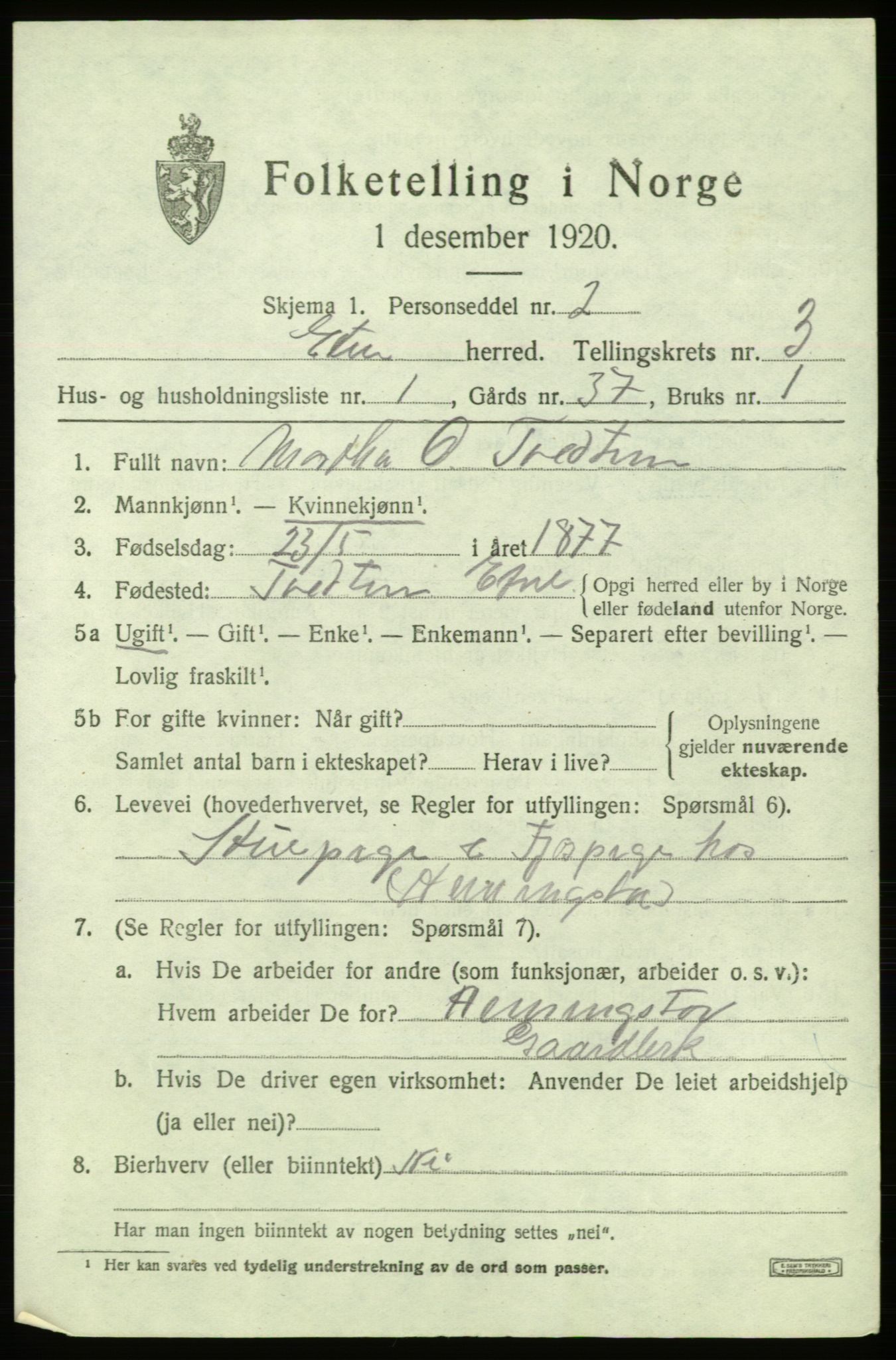 SAB, 1920 census for Etne, 1920, p. 1753