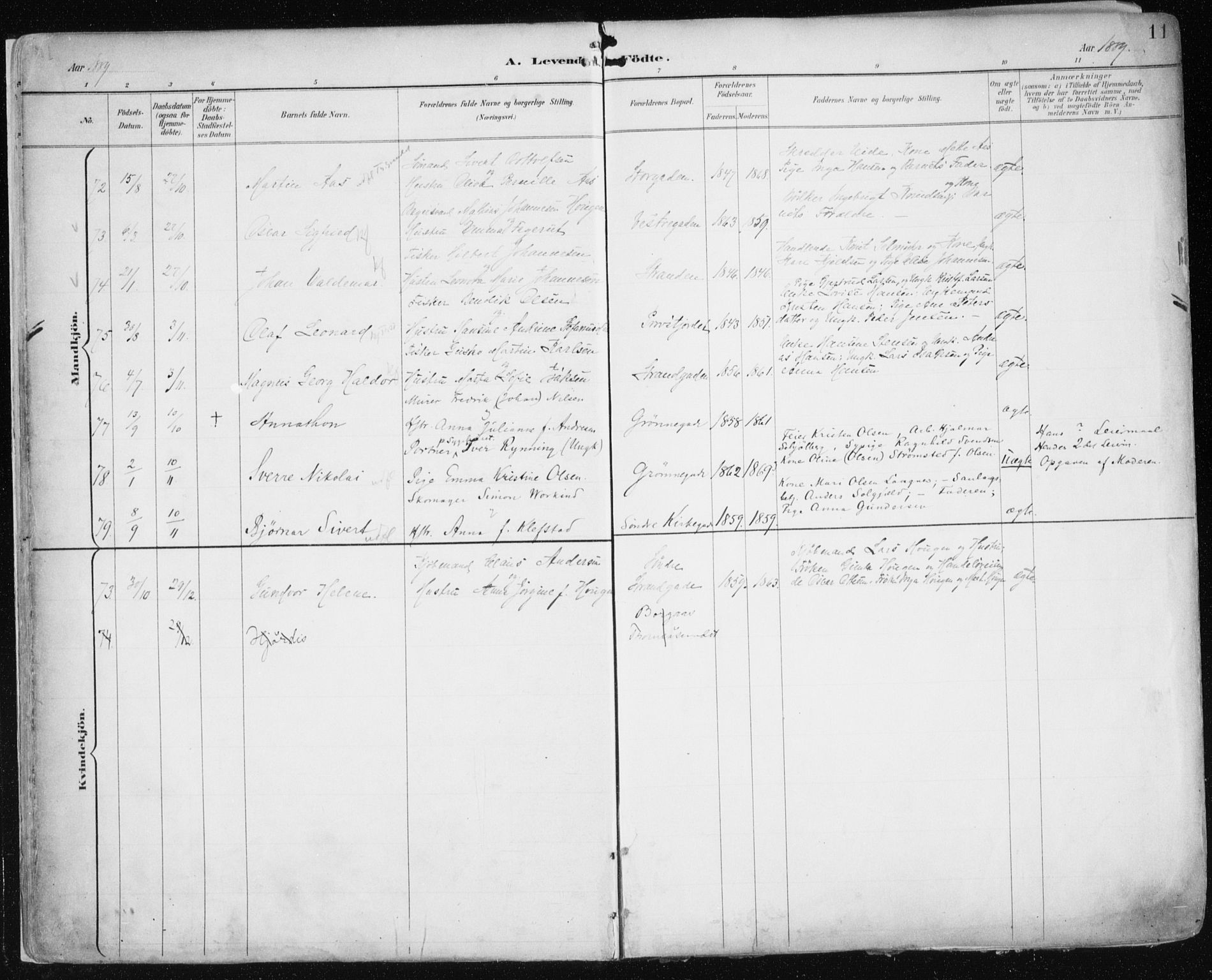 Tromsø sokneprestkontor/stiftsprosti/domprosti, AV/SATØ-S-1343/G/Ga/L0015kirke: Parish register (official) no. 15, 1889-1899, p. 11