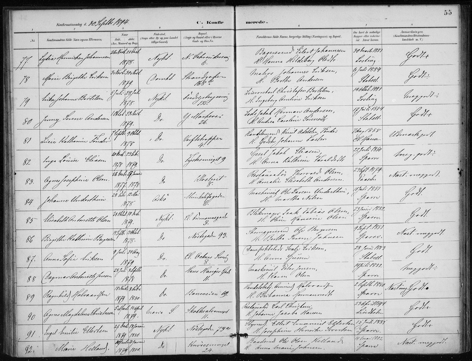Nykirken Sokneprestembete, AV/SAB-A-77101/H/Haa/L0028: Parish register (official) no. C 7, 1887-1913, p. 55