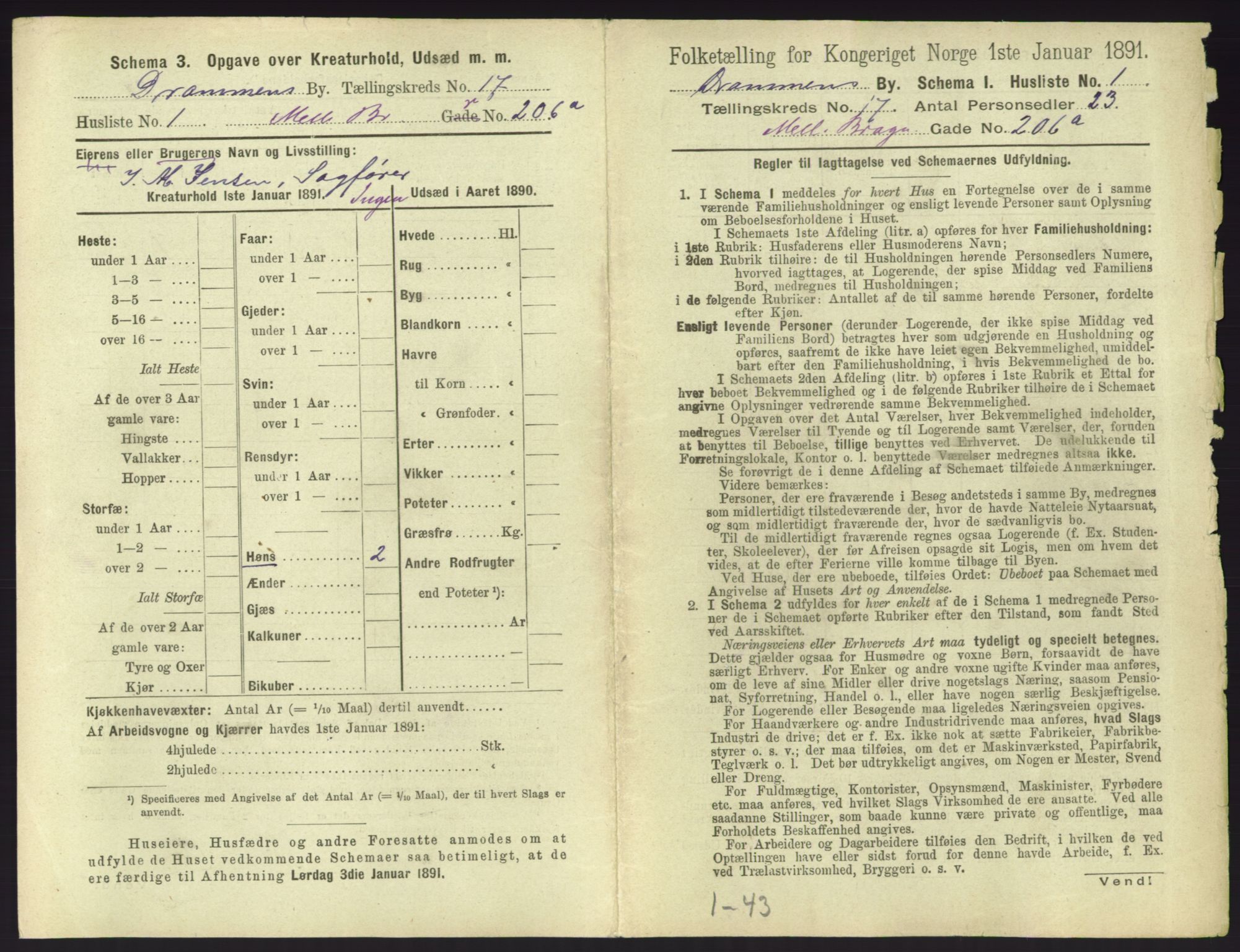 RA, 1891 census for 0602 Drammen, 1891, p. 1401