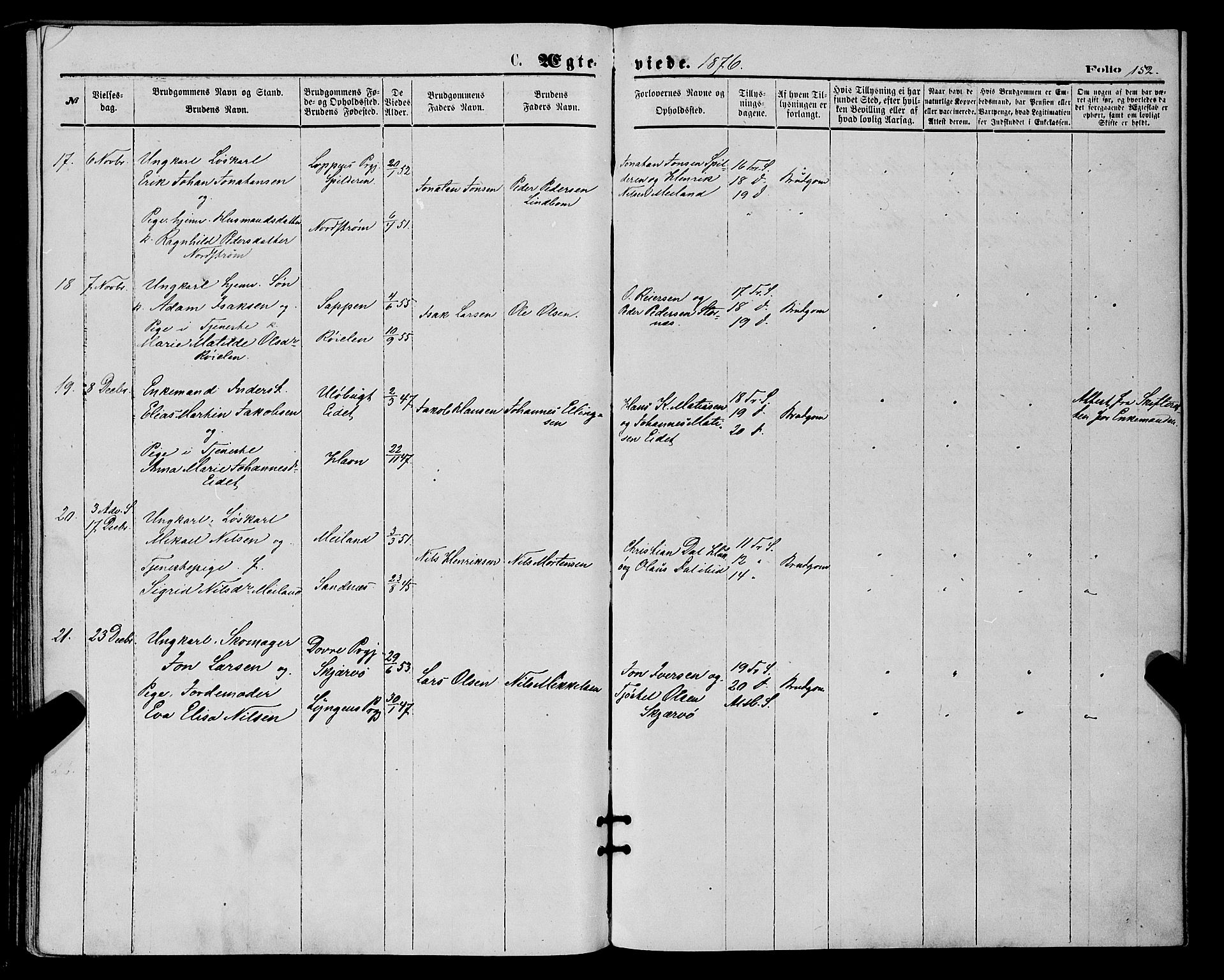 Skjervøy sokneprestkontor, AV/SATØ-S-1300/H/Ha/Haa/L0008kirke: Parish register (official) no. 8, 1871-1877, p. 152