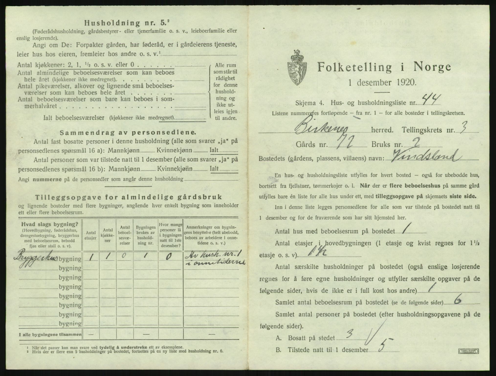 SAK, 1920 census for Birkenes, 1920, p. 241