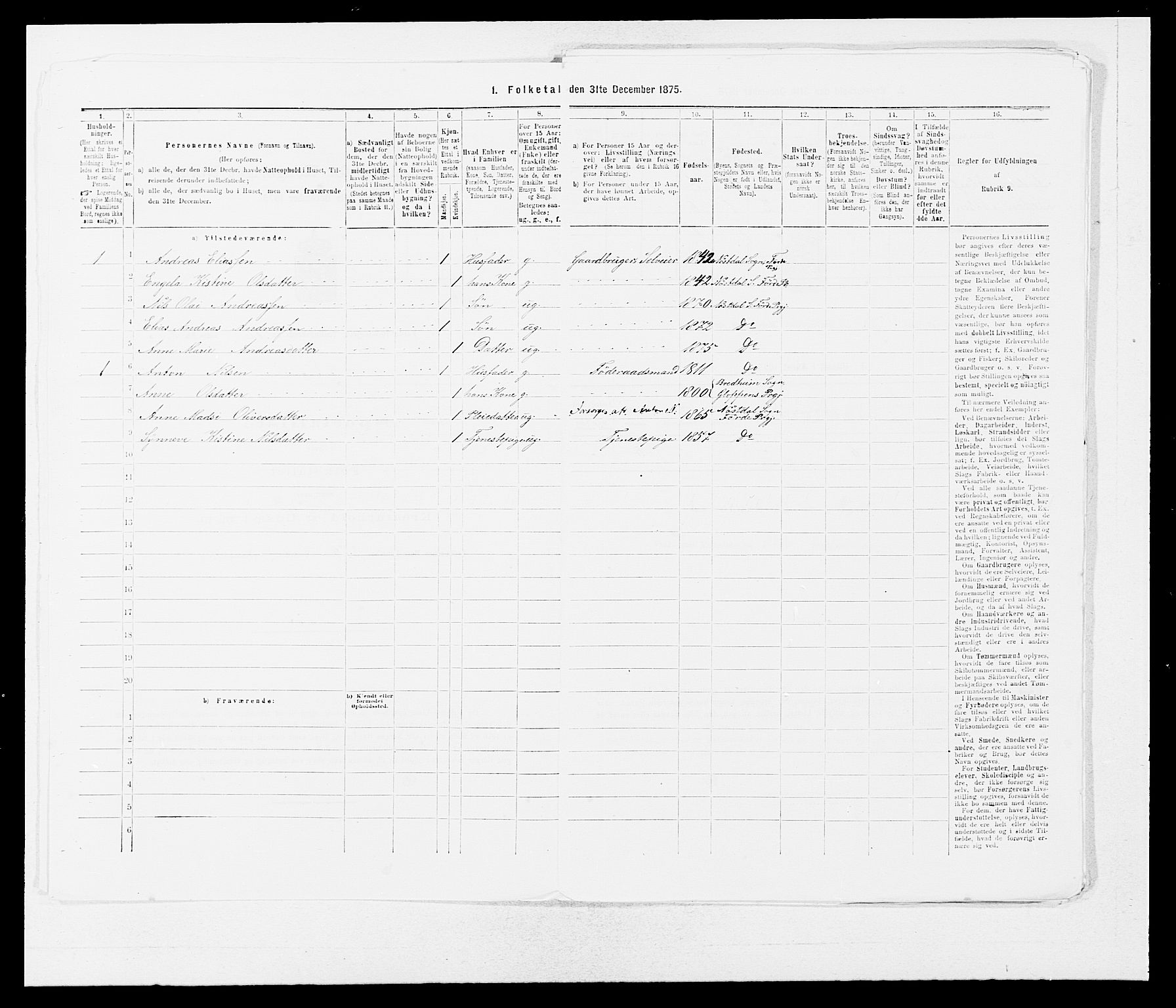 SAB, 1875 census for 1432P Førde, 1875, p. 1468