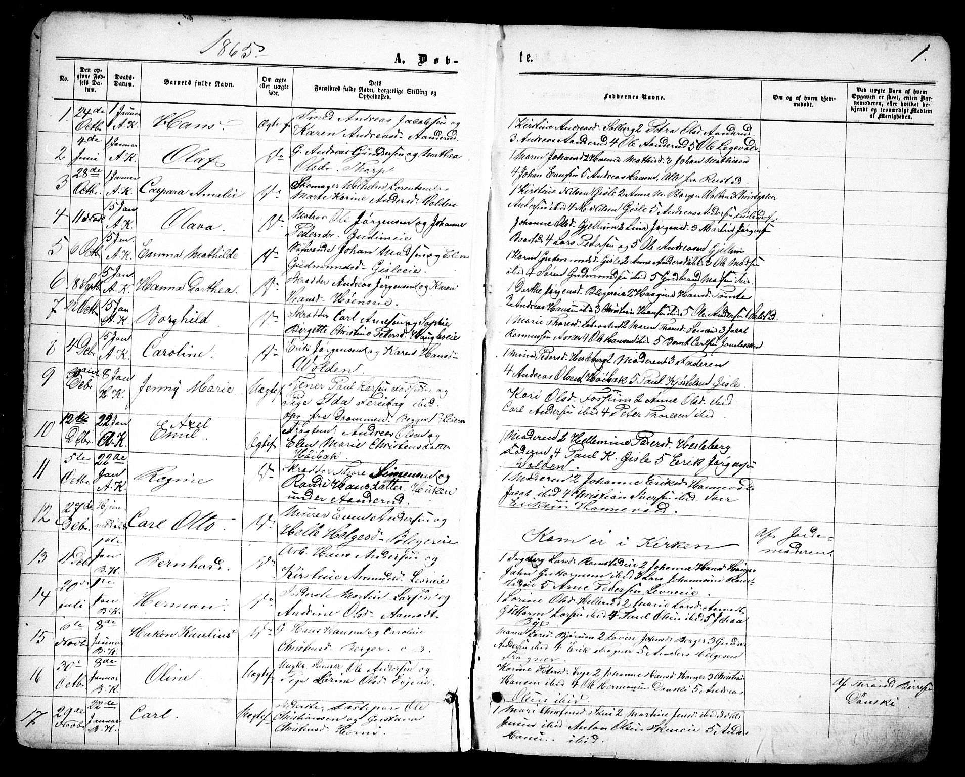 Asker prestekontor Kirkebøker, SAO/A-10256a/F/Fa/L0008: Parish register (official) no. I 8, 1865-1878, p. 1