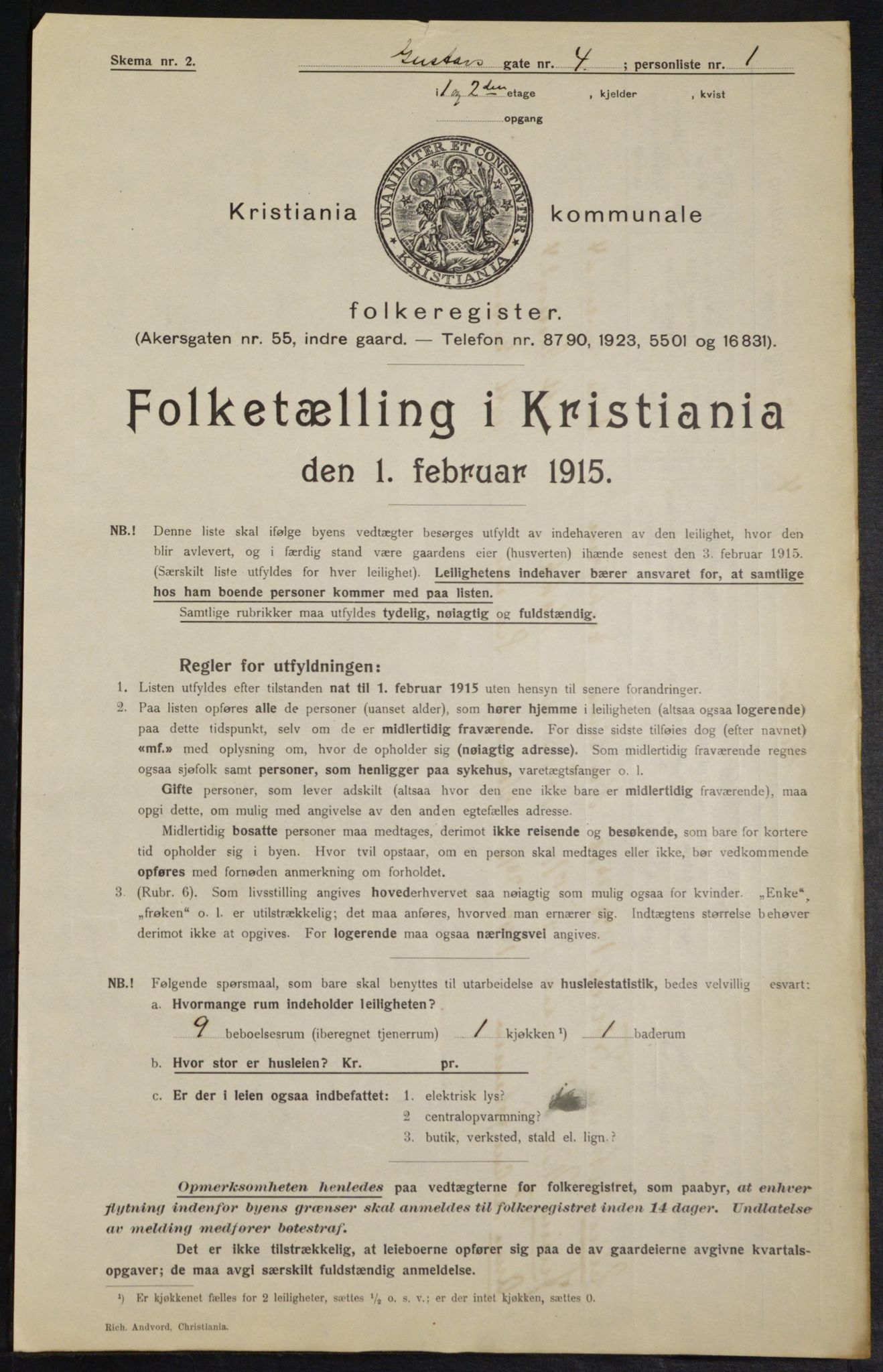 OBA, Municipal Census 1915 for Kristiania, 1915, p. 32052