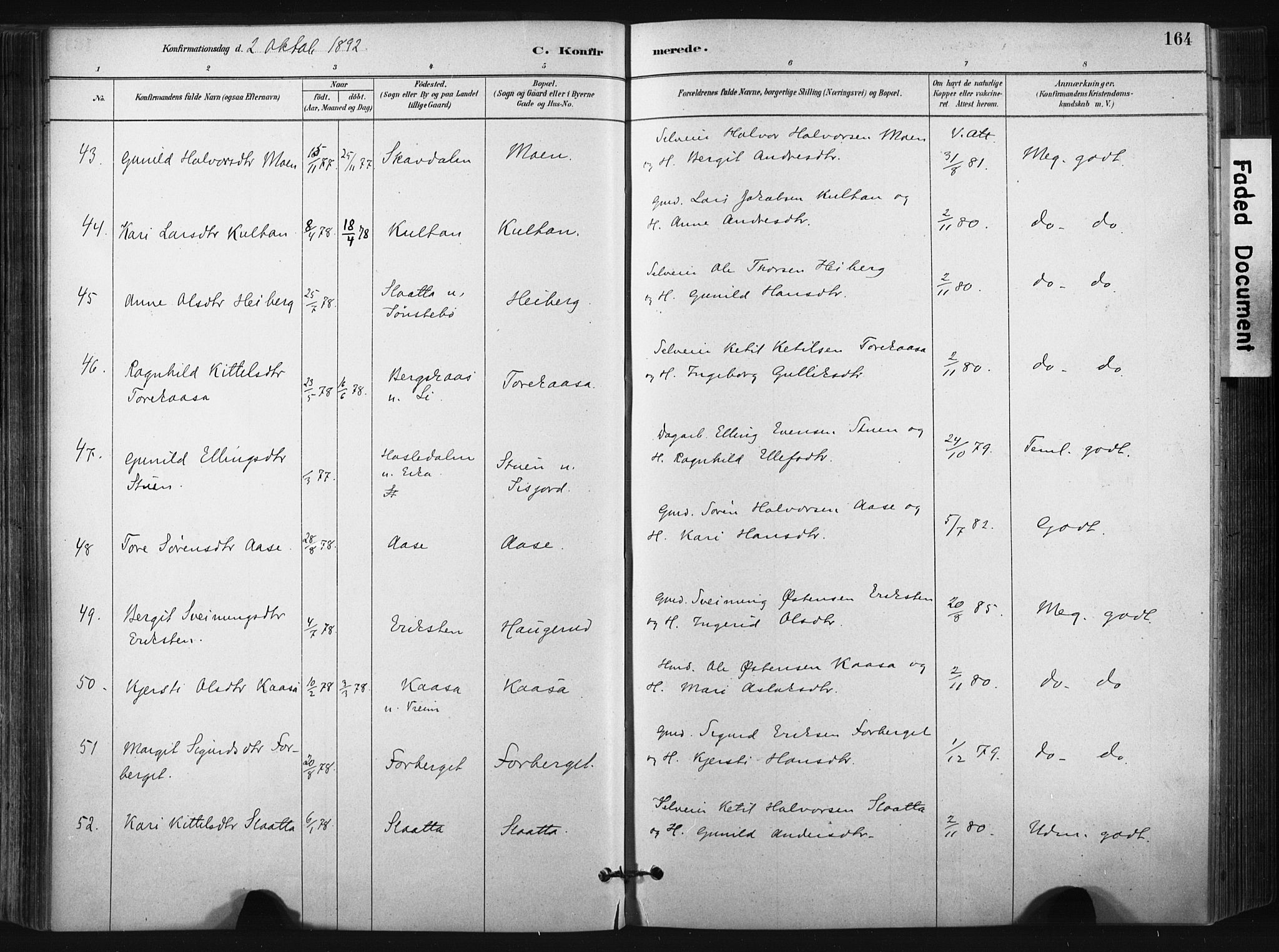 Bø kirkebøker, SAKO/A-257/F/Fa/L0010: Parish register (official) no. 10, 1880-1892, p. 164
