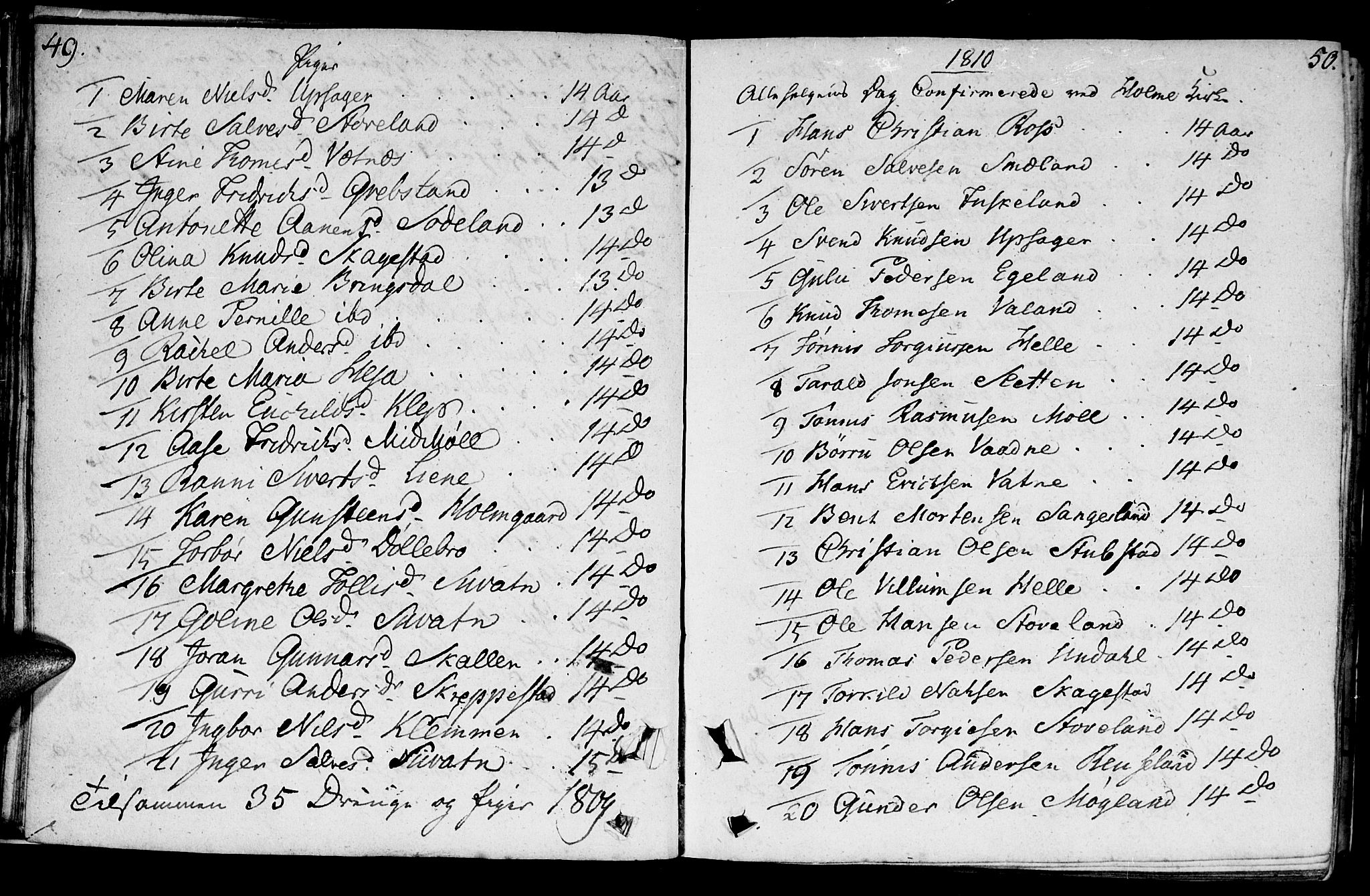 Holum sokneprestkontor, SAK/1111-0022/F/Fa/Faa/L0003: Parish register (official) no. A 3, 1780-1821, p. 49-50