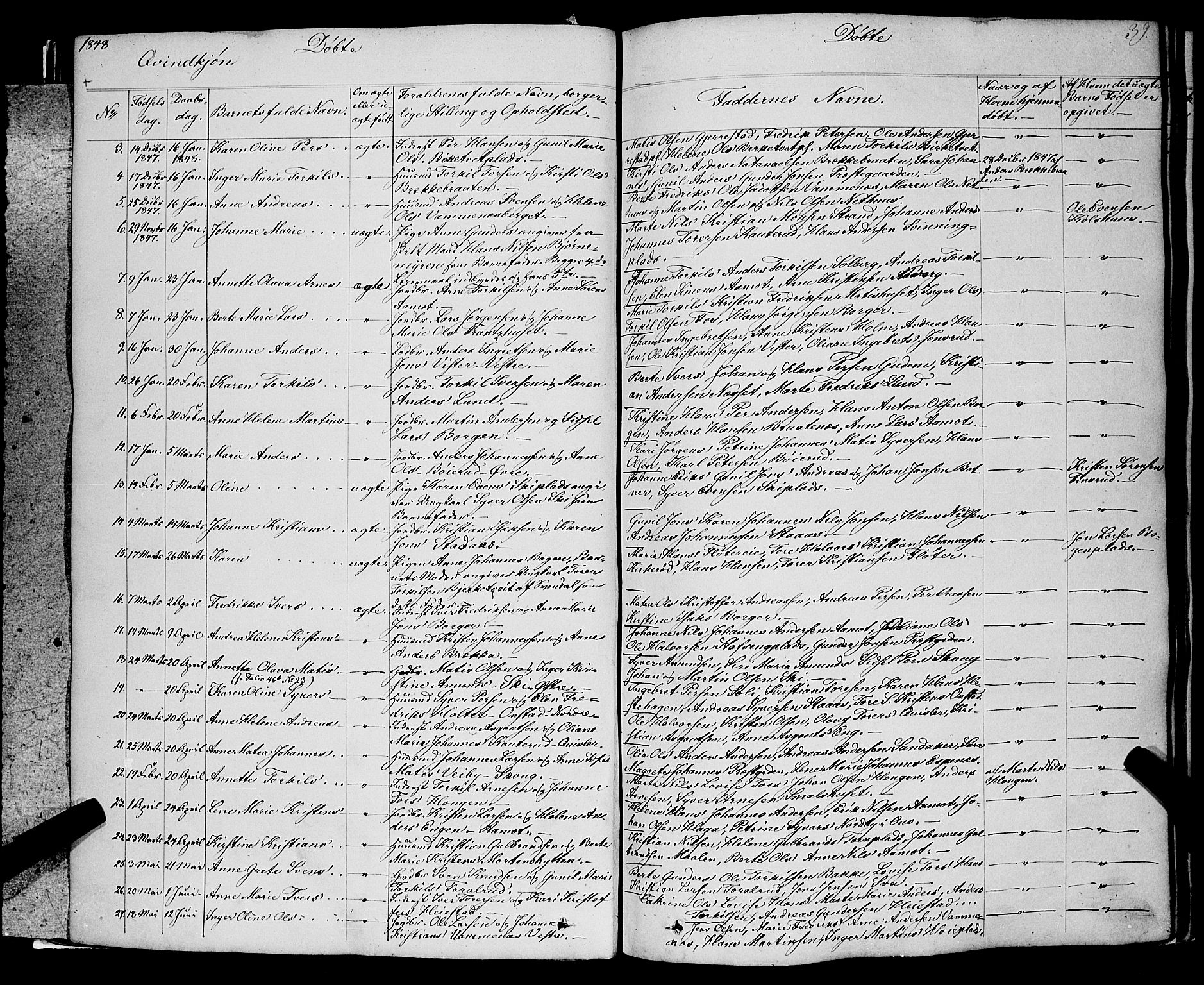 Skiptvet prestekontor Kirkebøker, AV/SAO-A-20009/F/Fa/L0006: Parish register (official) no. 6, 1839-1860, p. 39