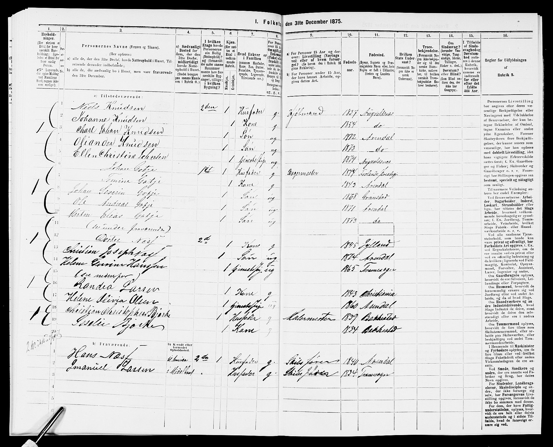 SAK, 1875 census for 0903P Arendal, 1875, p. 151