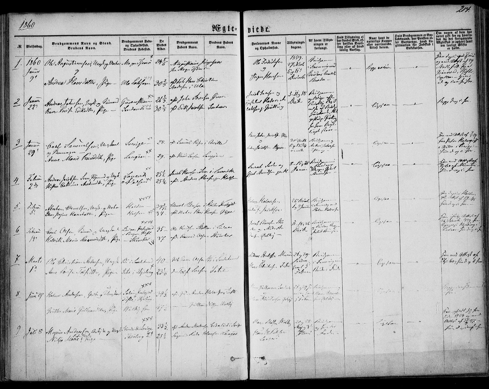 Tjølling kirkebøker, SAKO/A-60/F/Fa/L0007: Parish register (official) no. 7, 1860-1876, p. 214