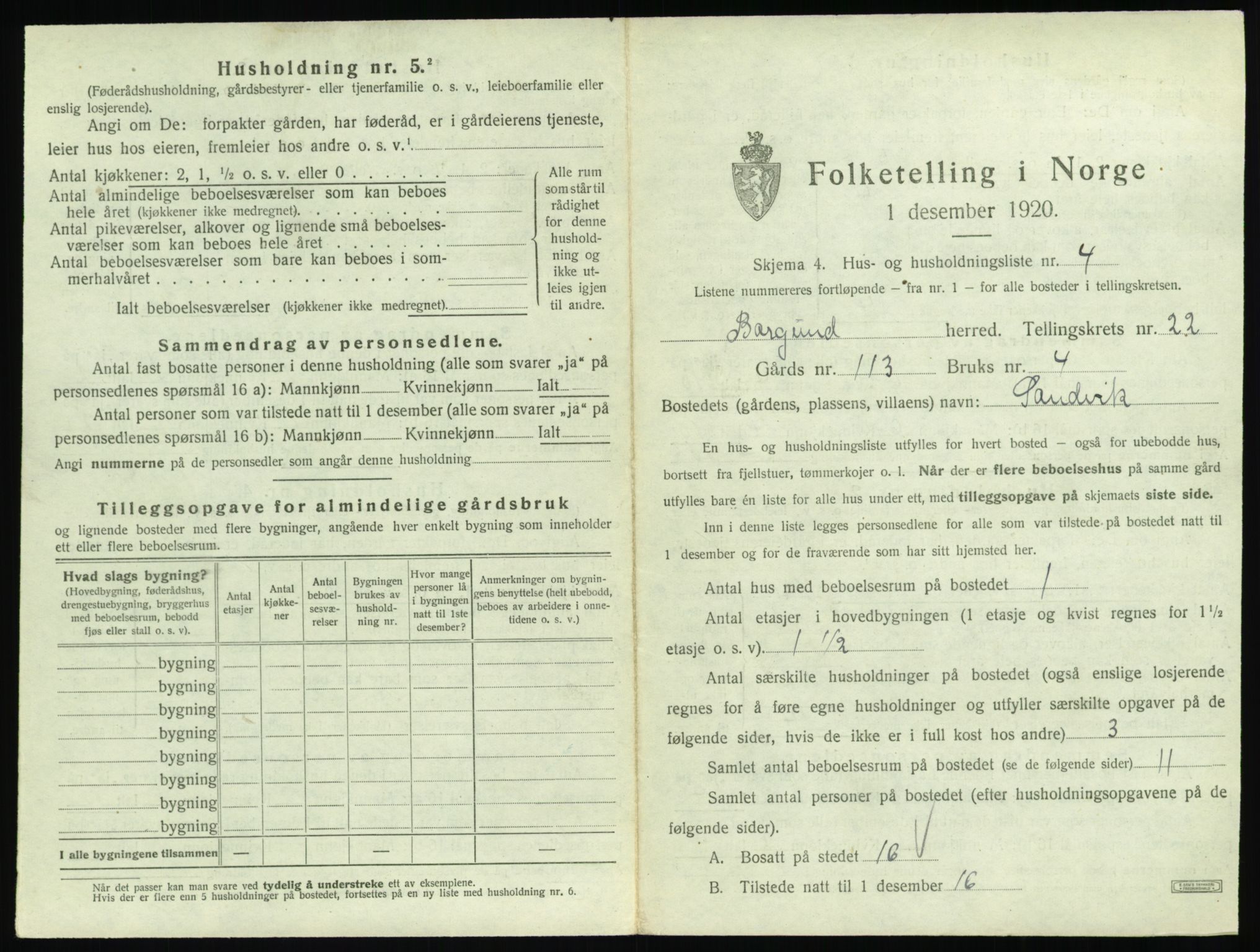 SAT, 1920 census for Borgund, 1920, p. 1814