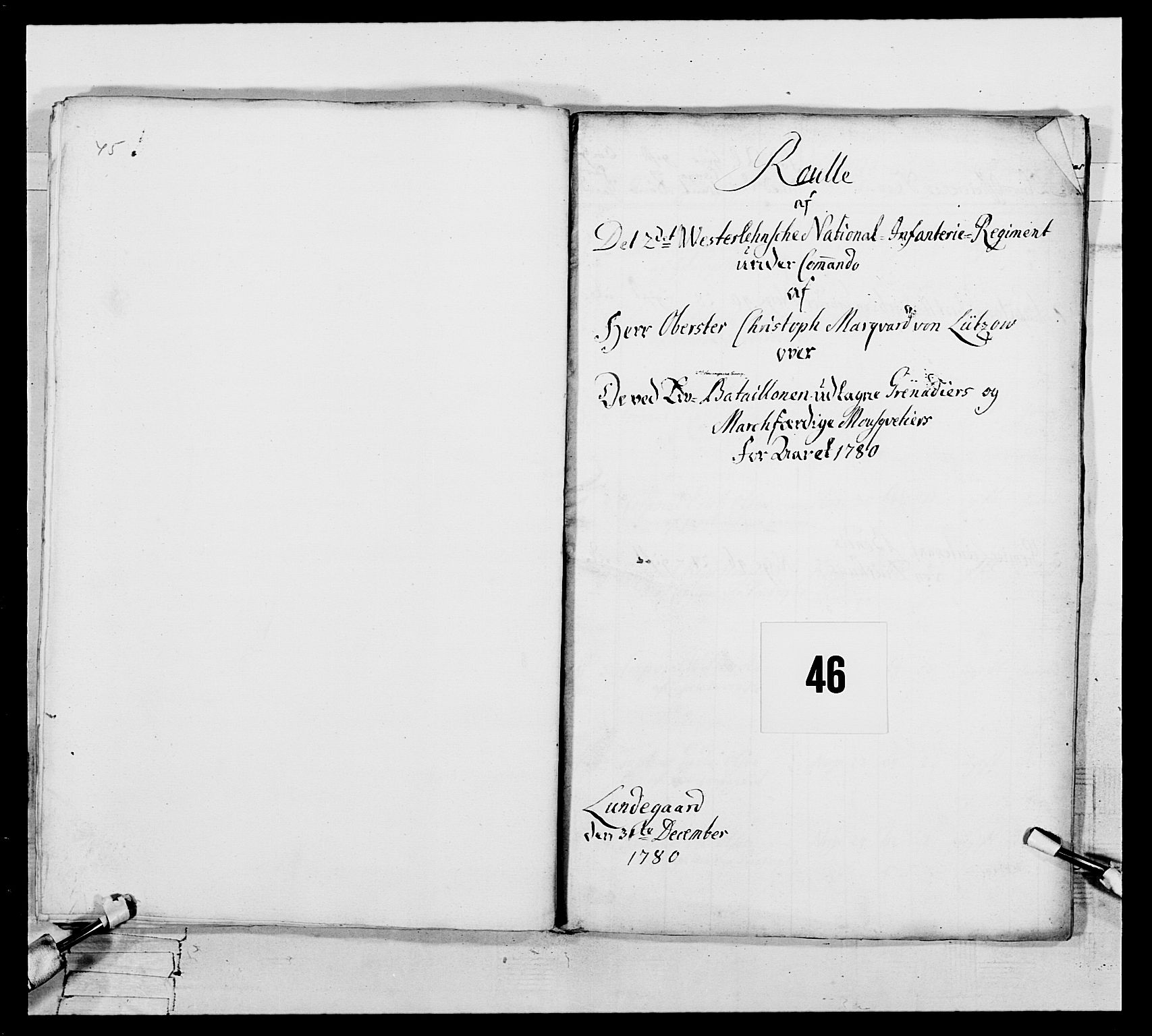 Generalitets- og kommissariatskollegiet, Det kongelige norske kommissariatskollegium, RA/EA-5420/E/Eh/L0106: 2. Vesterlenske nasjonale infanteriregiment, 1774-1780, p. 585