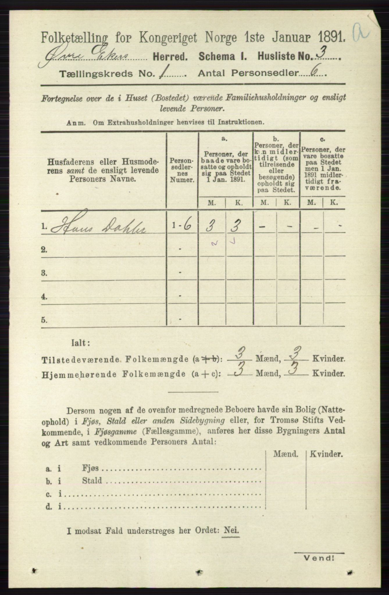 RA, 1891 census for 0624 Øvre Eiker, 1891, p. 61