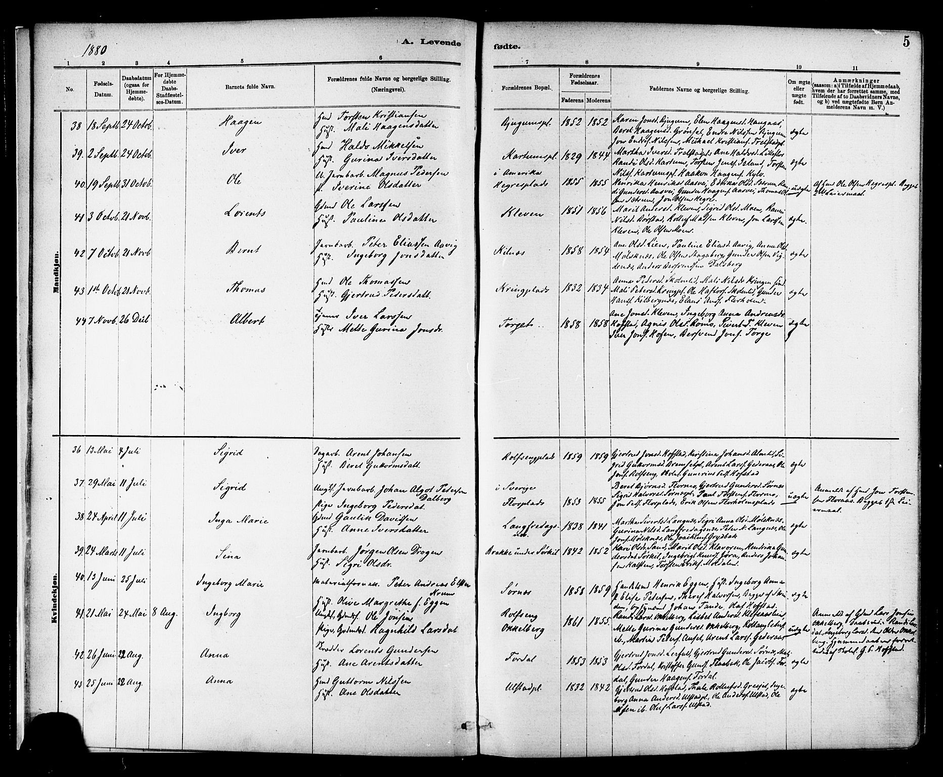 Ministerialprotokoller, klokkerbøker og fødselsregistre - Nord-Trøndelag, AV/SAT-A-1458/703/L0030: Parish register (official) no. 703A03, 1880-1892, p. 5