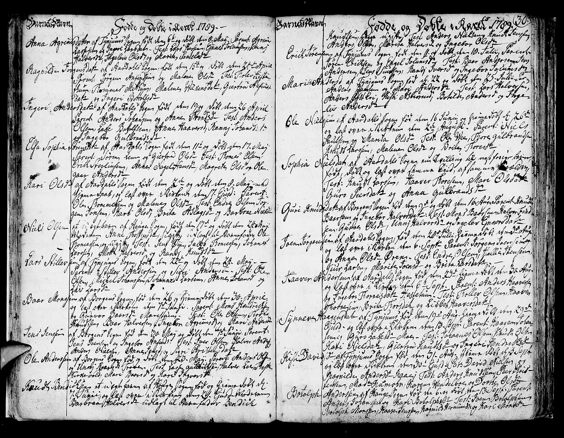 Lærdal sokneprestembete, SAB/A-81201: Parish register (official) no. A 3, 1783-1804, p. 30